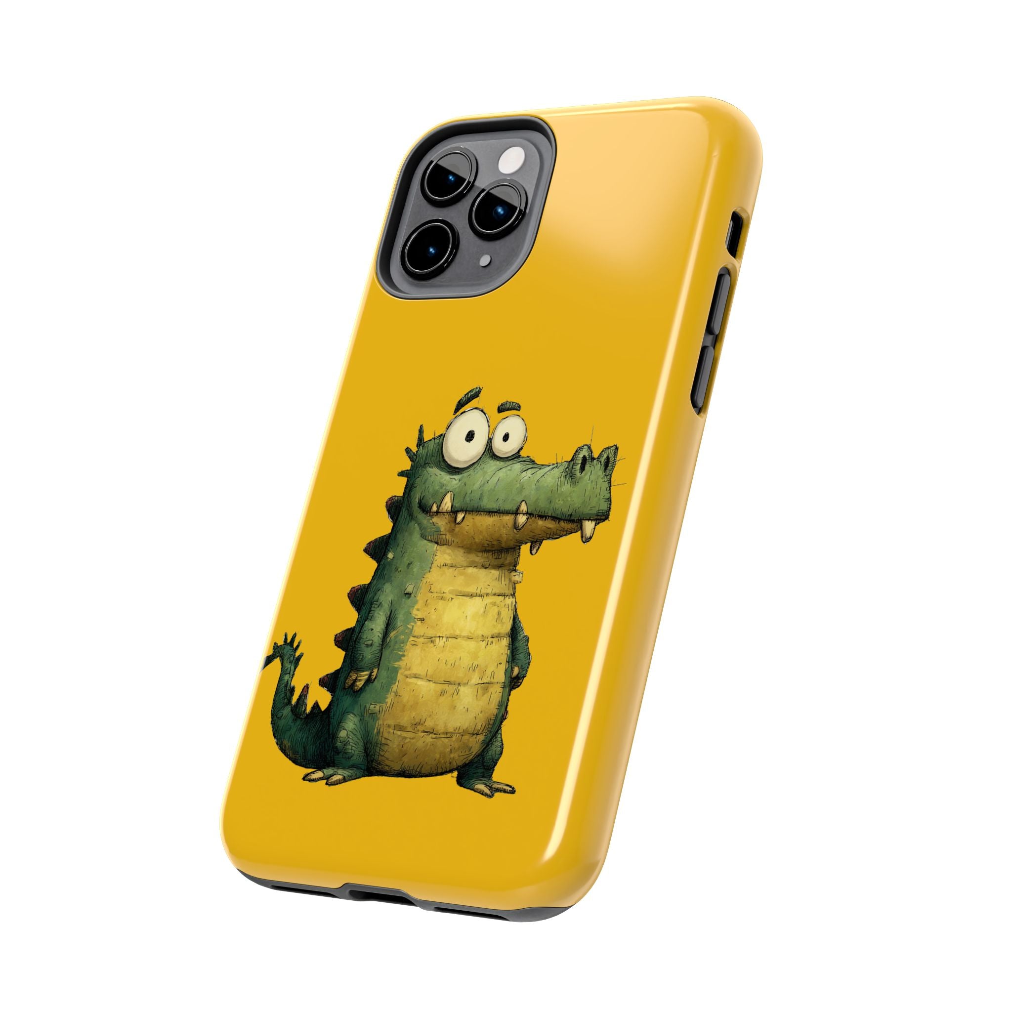 Quirky Funny Alligator iPhone Tough Case - Kawaii Animal Phone Cover - Crocodile Protective Phone Cover - Yellow iPhone Case