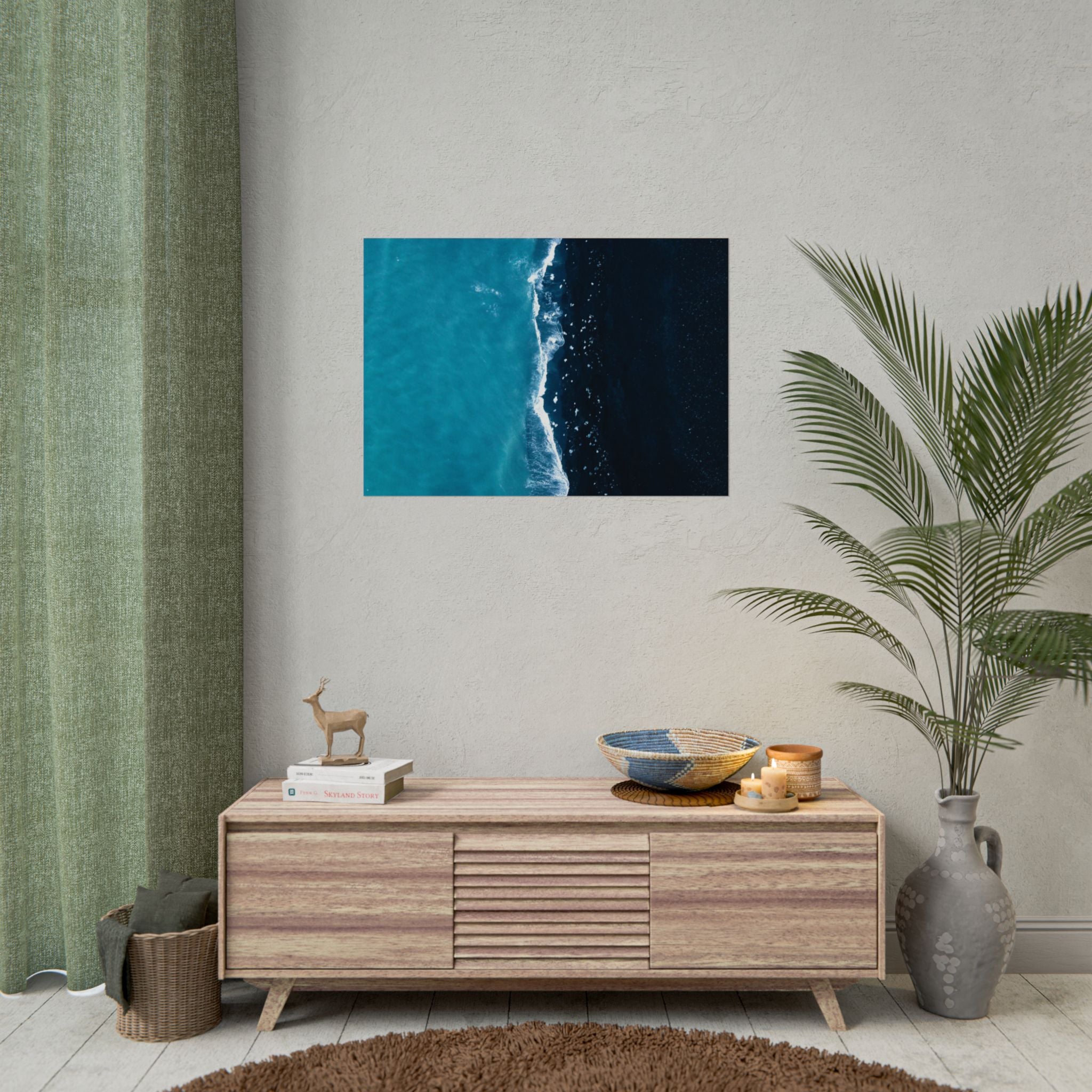 ocean-minimalist-decor-poster-print-beach-wall-art-coastal-photography-blue-ocean-print-sand-landscape-home-office-decoration