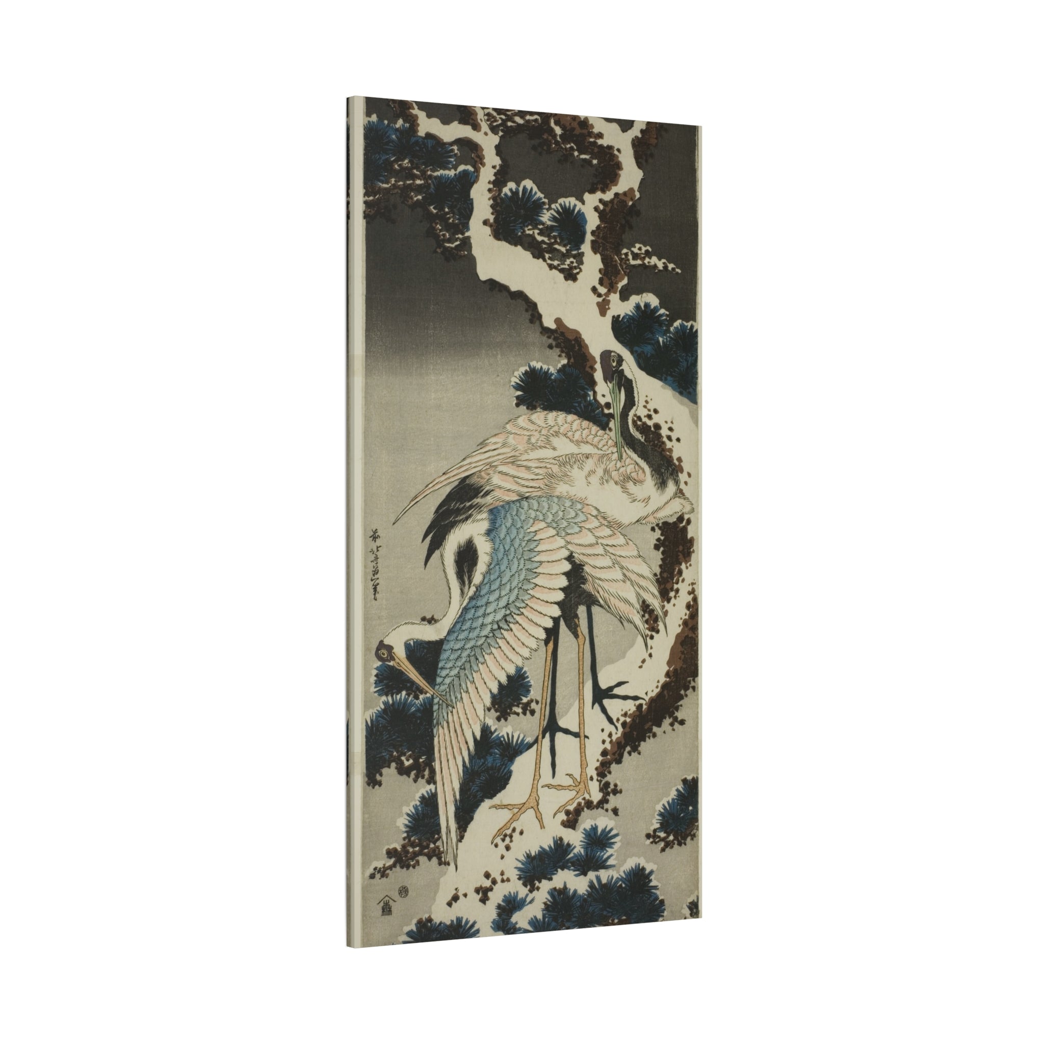 canvas-print-cranes-on-snow-covered-pine-katsushika-hokusai-art-japanese-art-decor-japanese-wall-art-matte-canvas