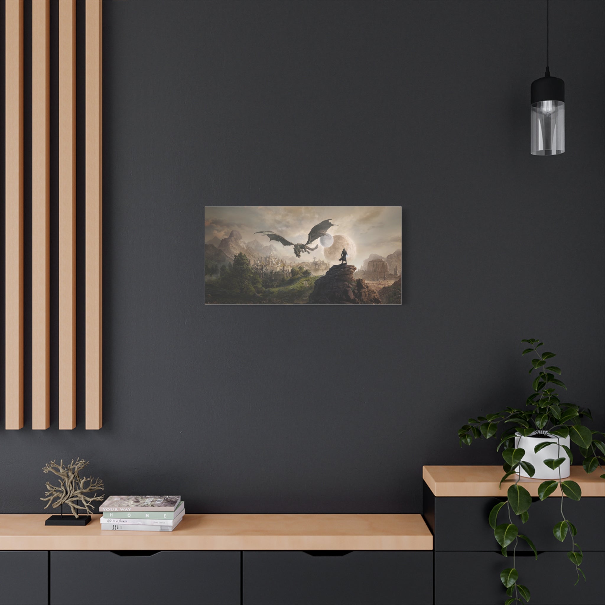 The Elder Scrolls Skyrim Canvas Wall Art - Dragon Moon Game Canvas Print Room Decor, Gaming Wall Art, Skyrim Gift