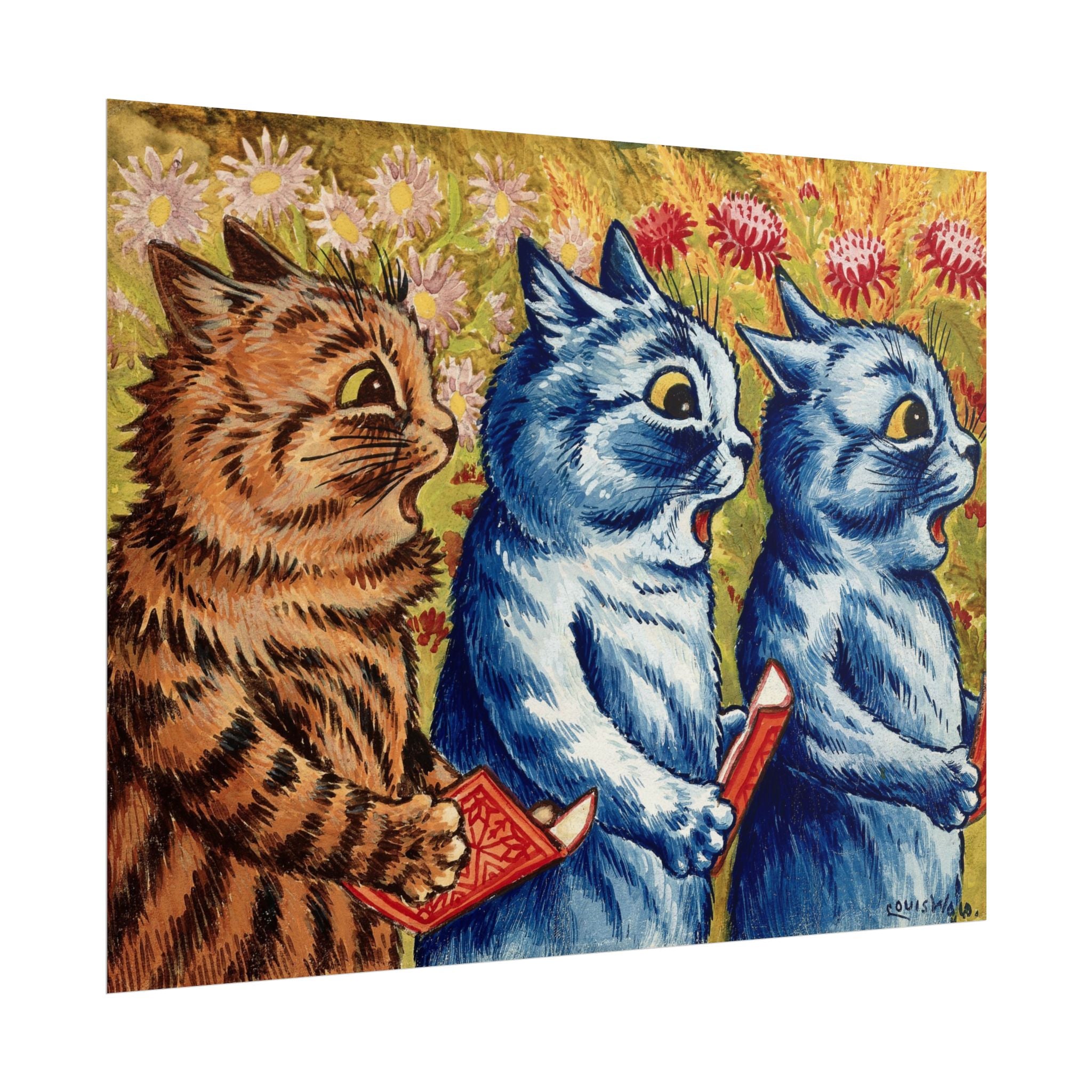 louis-wain-cat-poster-print-gouache-art-three-cats-singing-wall-decor-cat-print-home-office-decoration-unique-cat-louis-wain-