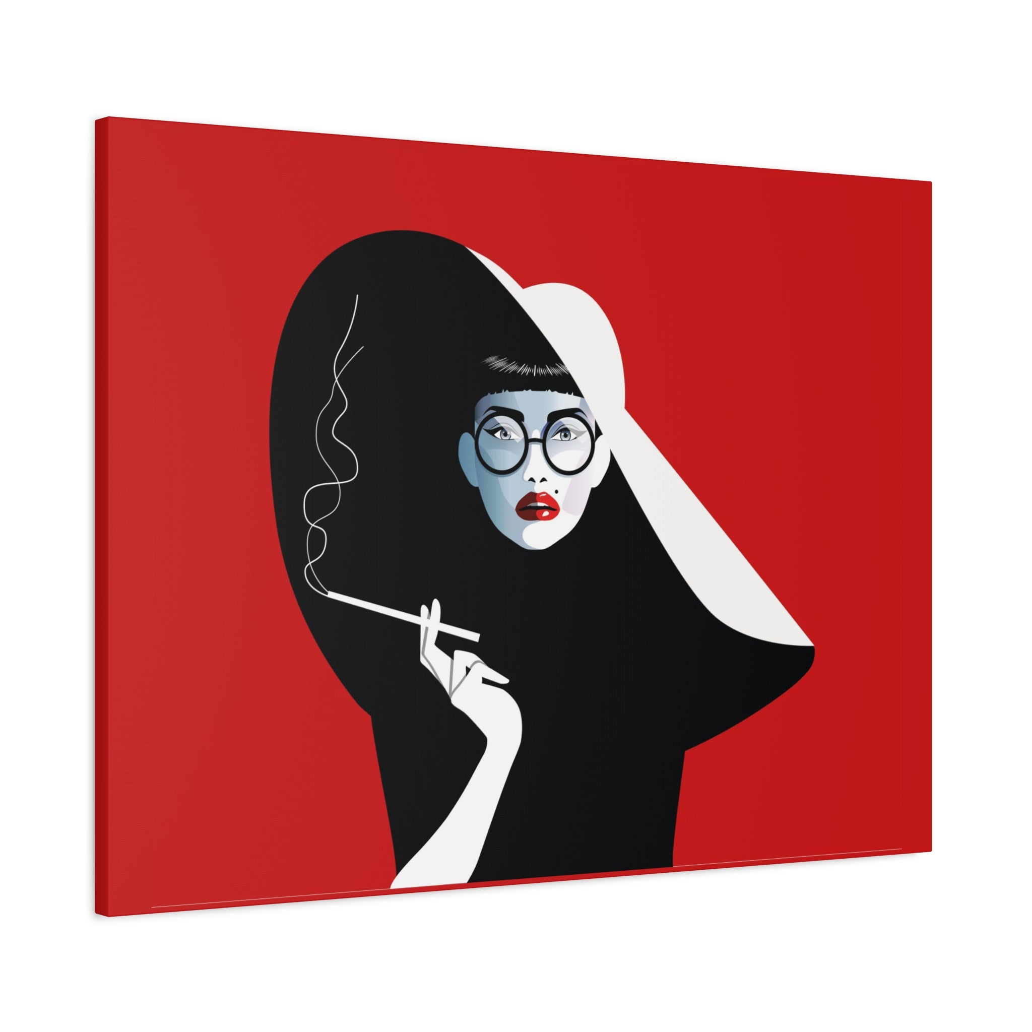 canvas-print-woman-smoking-cigarettes-wall-decor-woman-with-a-hat-style-stretched-matte-canvas-home-decor-living-room