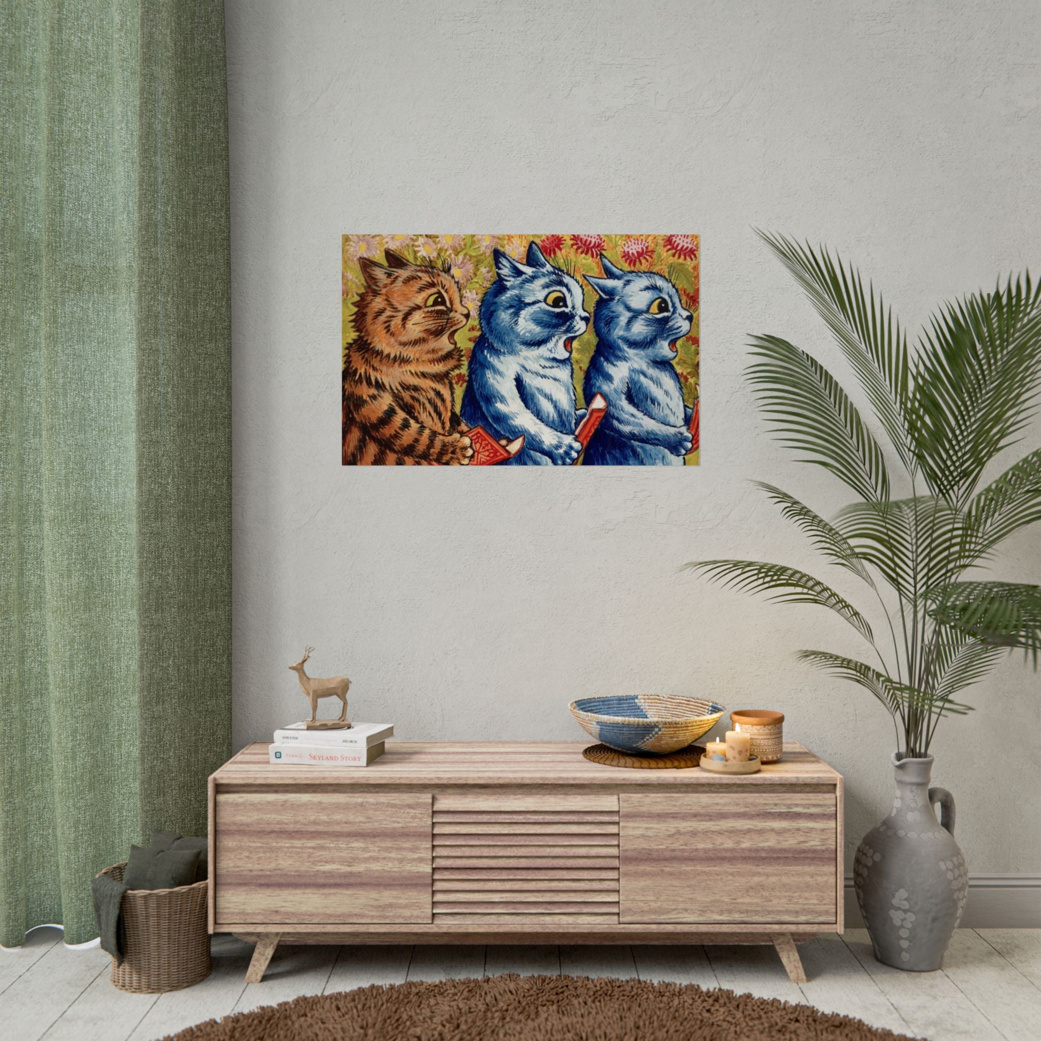louis-wain-cat-poster-print-gouache-art-three-cats-singing-wall-decor-cat-print-home-office-decoration-unique-cat-louis-wain-
