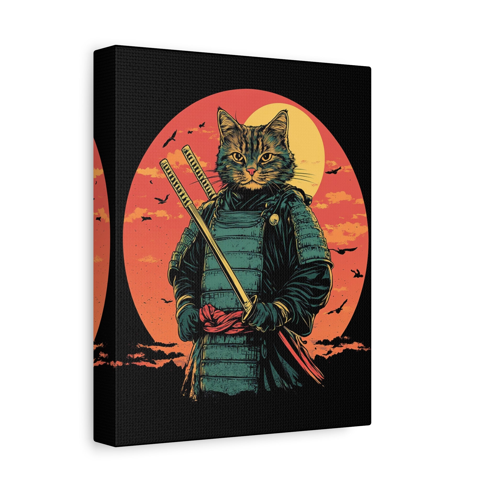 canvas-wall-art-samurai-cat-japanese-style-sunset-retro-wall-decor-stretched-matte-canvas-wall-hanging-home-decor-retro-wall-