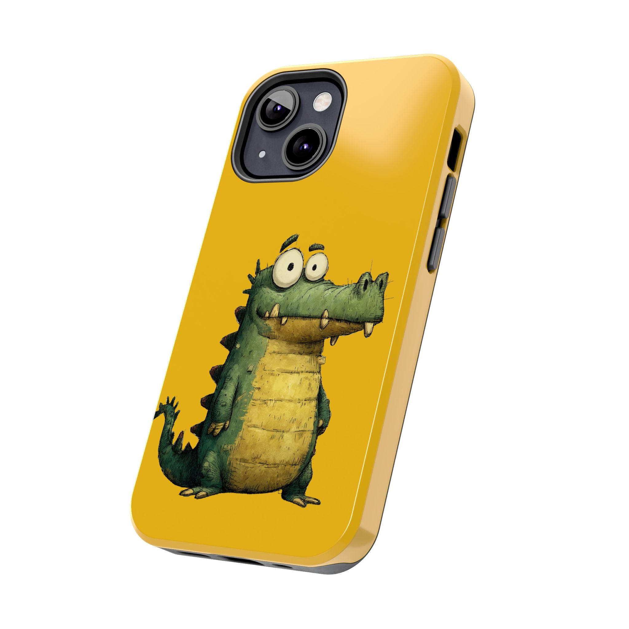 Quirky Funny Alligator iPhone Tough Case - Kawaii Animal Phone Cover - Crocodile Protective Phone Cover - Yellow iPhone Case