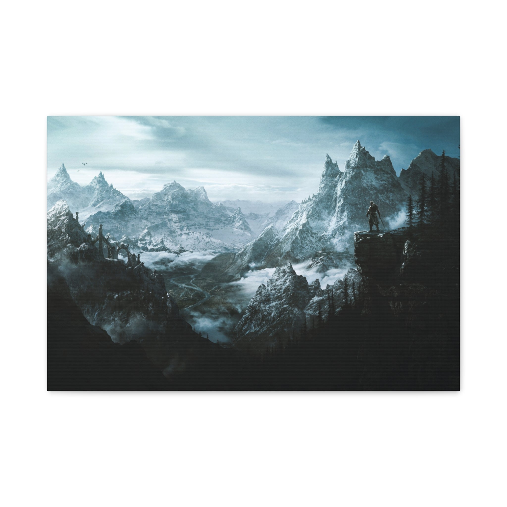 The Elder Scrolls Skyrim Canvas Wall Art - Dragon Game Canvas Print, Room Decor, Gaming Wall Art, Skyrim Landscape Gift