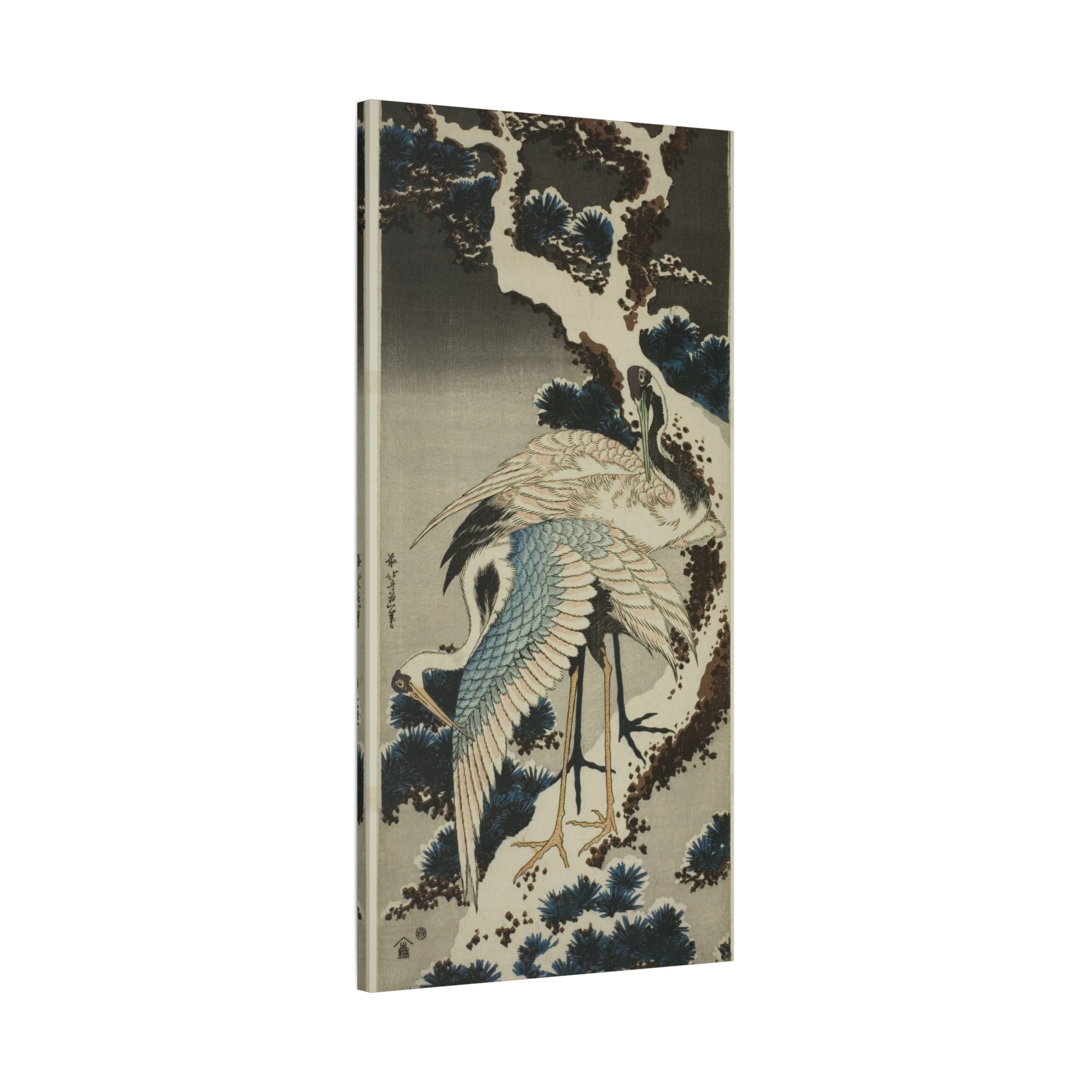 canvas-print-cranes-on-snow-covered-pine-katsushika-hokusai-art-japanese-art-decor-japanese-wall-art-matte-canvas
