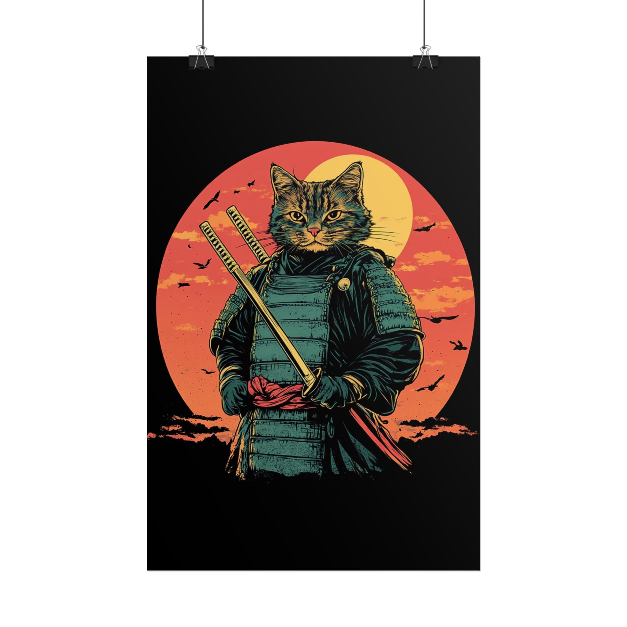 retro-wall-art-samurai-cat-japanese-style-sunset-rolled-posters-home-decor-wall-hanging-poster-gift-japanese-art-poster-1