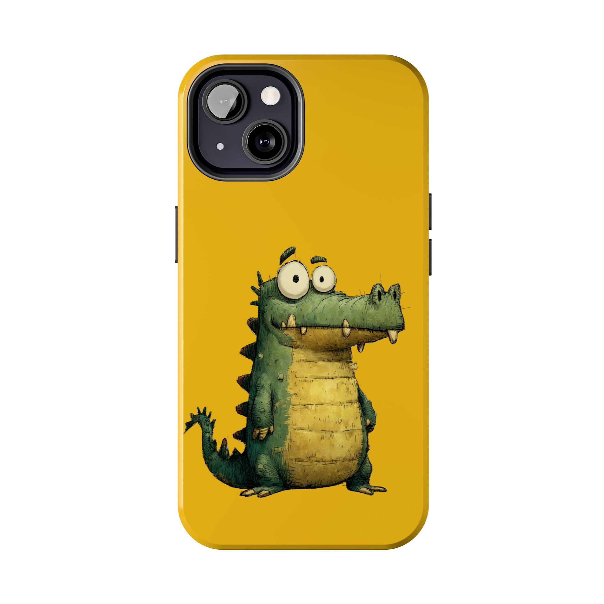 Quirky Funny Alligator iPhone Tough Case - Kawaii Animal Phone Cover - Crocodile Protective Phone Cover - Yellow iPhone Case