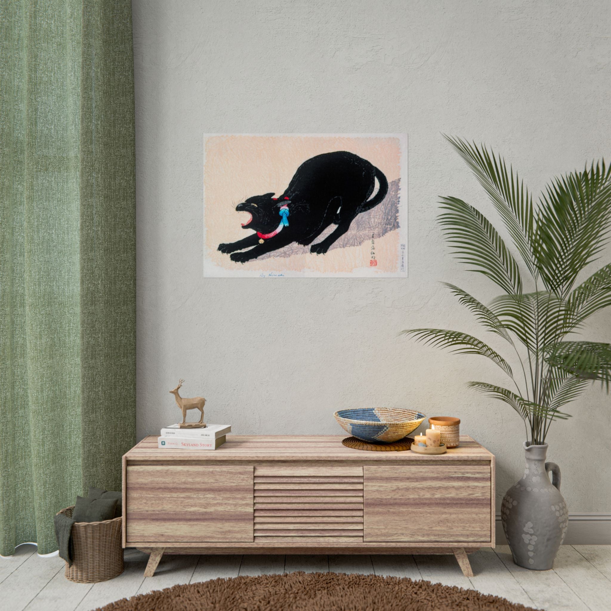 black-cat-hissing-by-hiroaki-takahashi-poster-print-classic-japanese-wall-art-living-room-decor-japandi-art-home-wall-decor