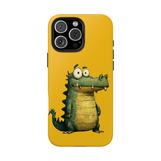 Quirky Funny Alligator iPhone Tough Case - Kawaii Animal Phone Cover - Crocodile Protective Phone Cover - Yellow iPhone Case