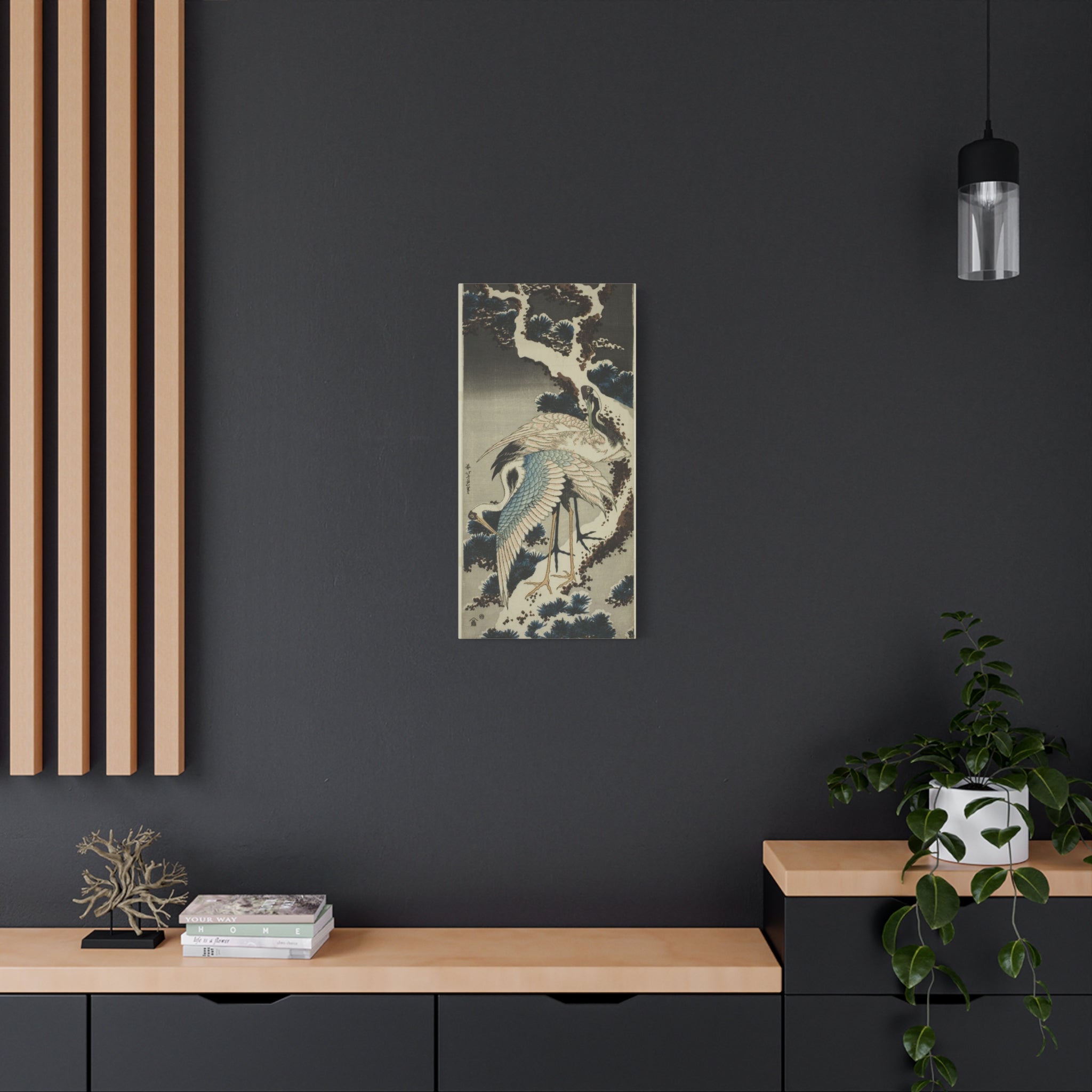 canvas-print-cranes-on-snow-covered-pine-katsushika-hokusai-art-japanese-art-decor-japanese-wall-art-matte-canvas