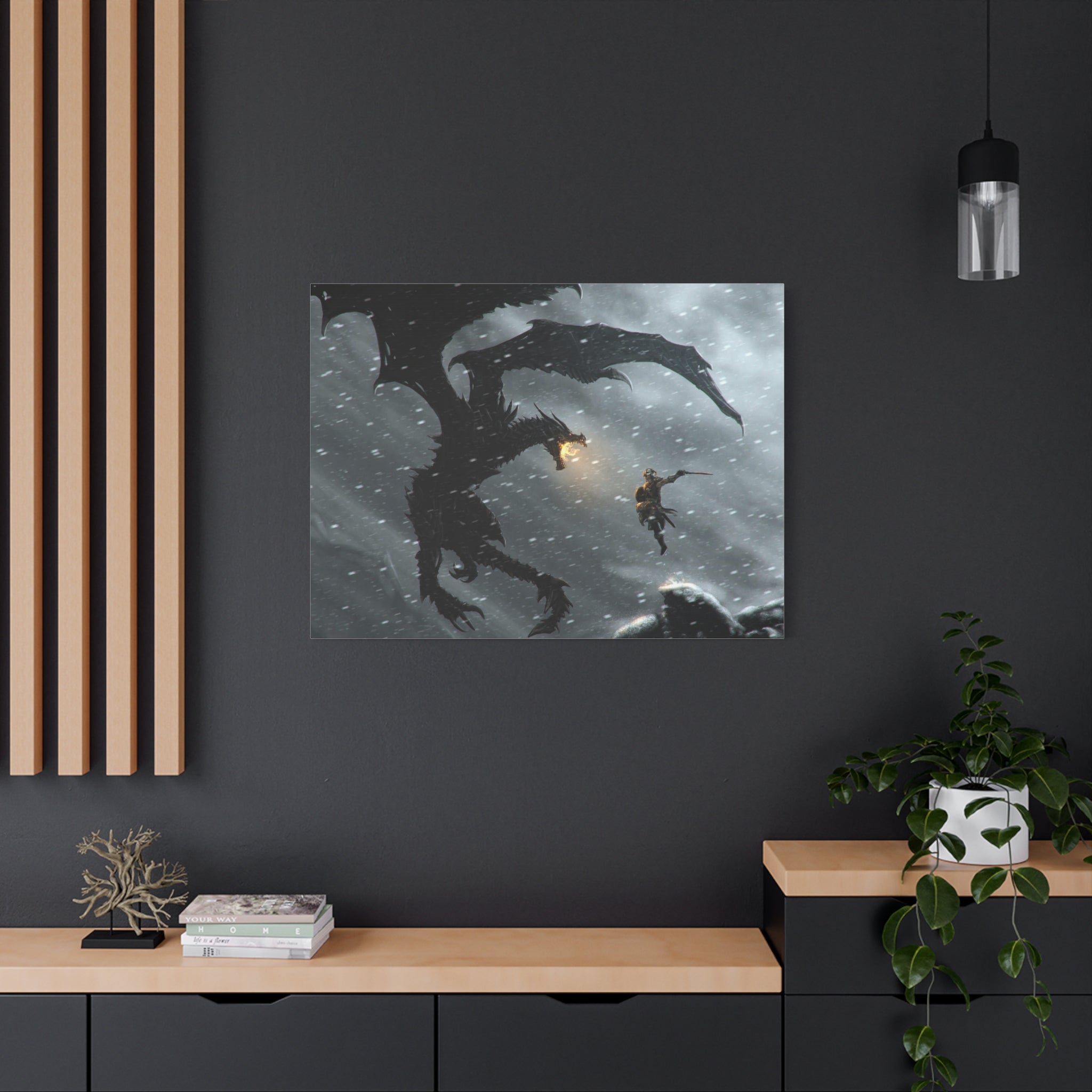 The Elder Scrolls Skyrim Canvas Wall Art - Dragon Game Canvas Print Room Decor, Viking Gaming Wall Art, Skyrim Gift