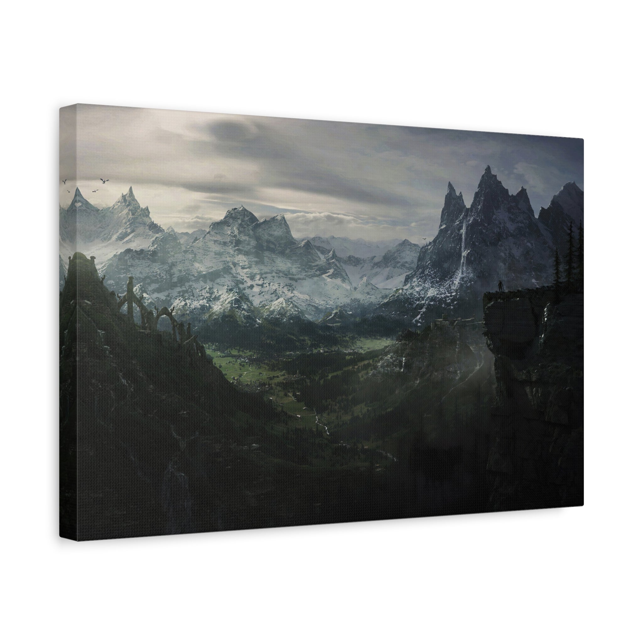 The Elder Scrolls Skyrim Canvas Wall Art - Dark Landscape Dragon Game Canvas Print Room Decor, Gaming Wall Art, Skyrim Gift
