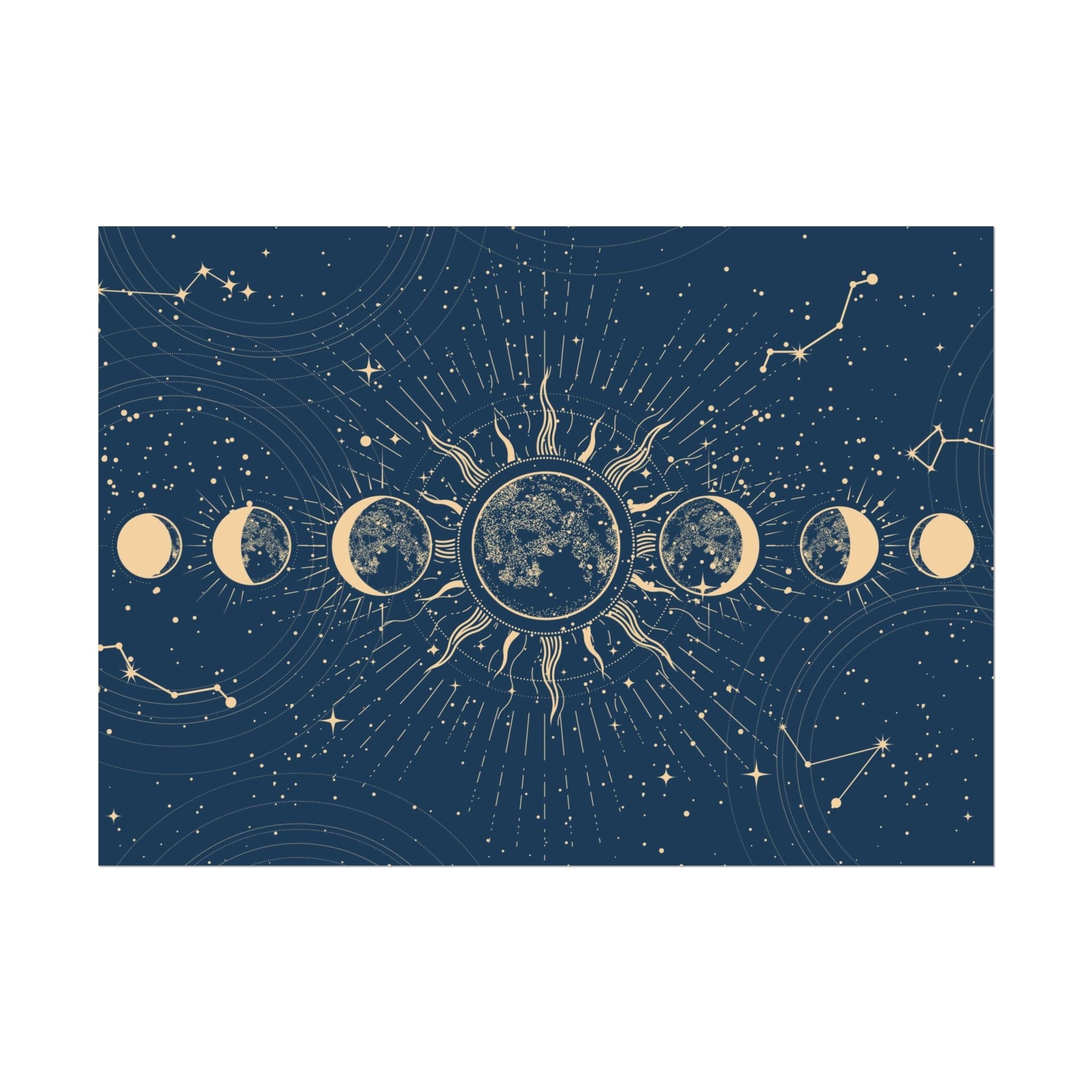 Vintage Moon Phases Poster Print, Lunar Eclipse - Wall Art Decor, Home Decor, Celestial Wall Hanging, Astronomy Gift, Space Art Poster