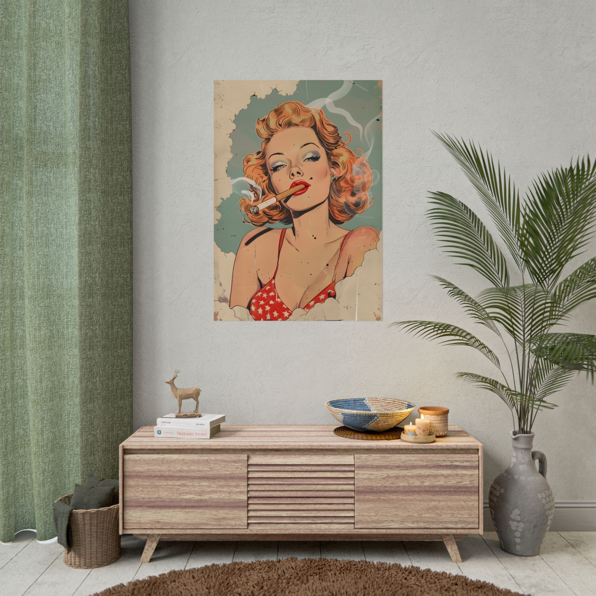 vintage-pin-up-girl-poster-print-girl-smoking-cigarette-wall-art-retro-pinup-poster-pin-up-illustration-home-decor-wall-hangi