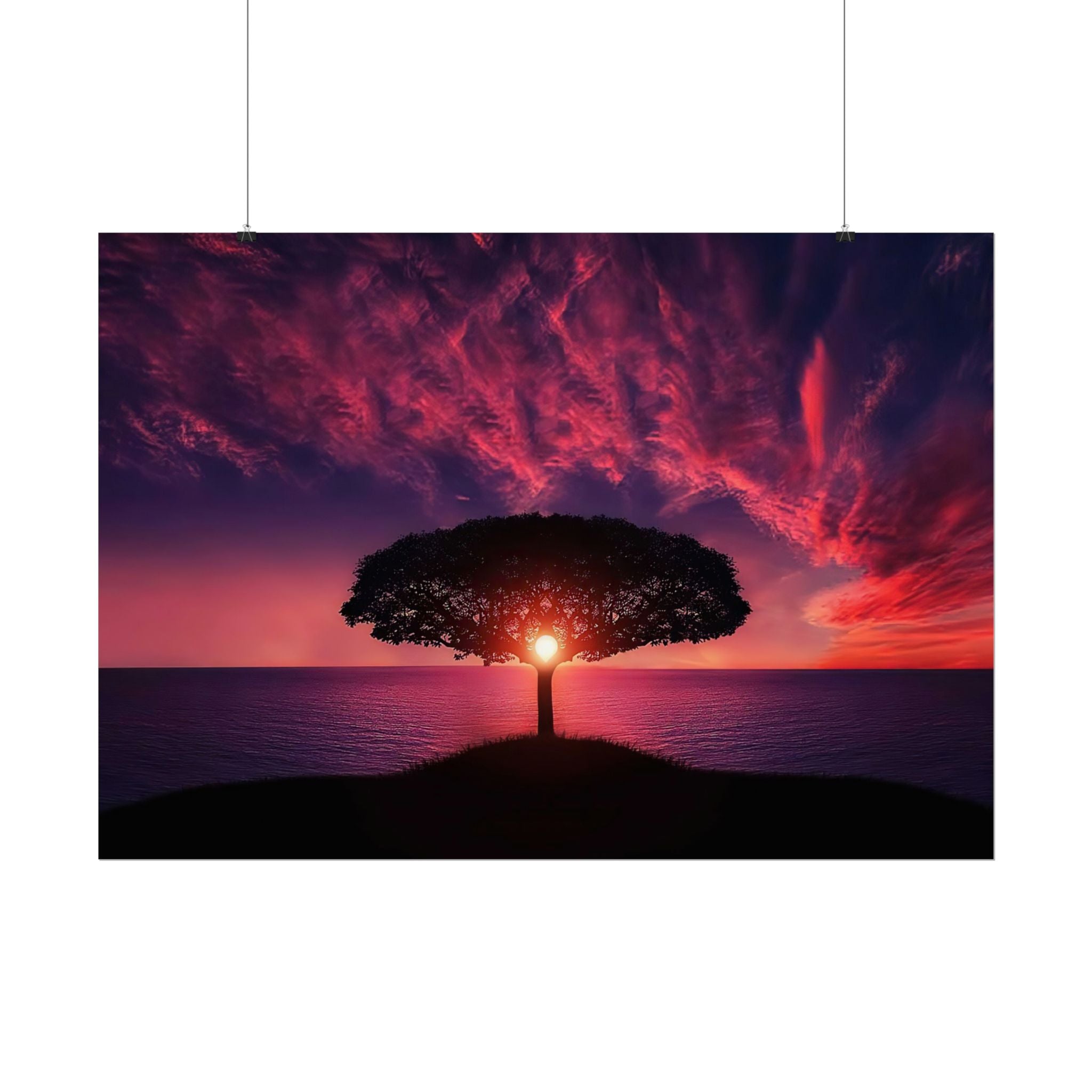 Panoramic Sunset Poster Print, Tree Wall Art, Scenery Decor, Exra Large Wall Art, Canvas Art Print, Landscape, Nature Wall Decor