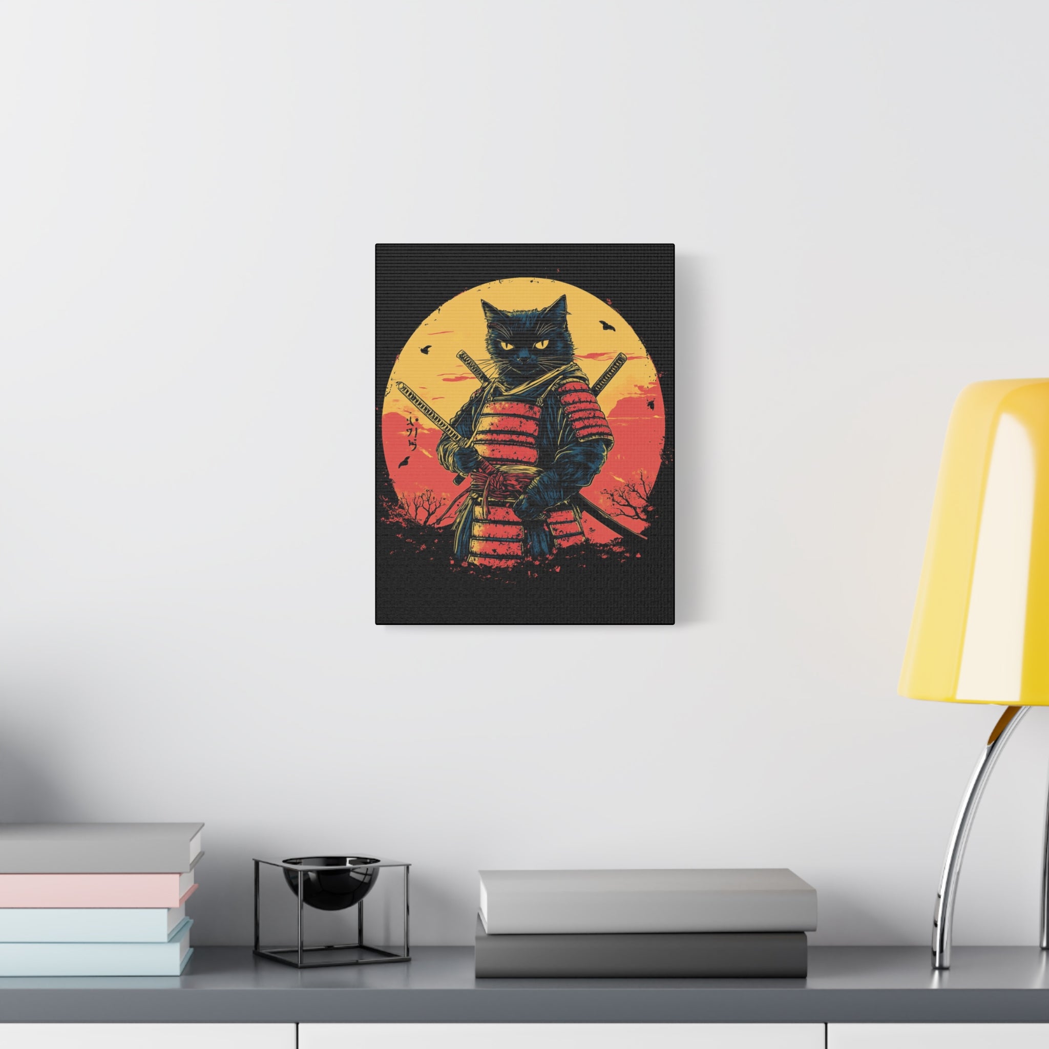 canvas-wall-art-samurai-cat-japanese-style-sunset-retro-wall-decor-stretched-matte-canvas-wall-hanging-home-decor-retro-wall-