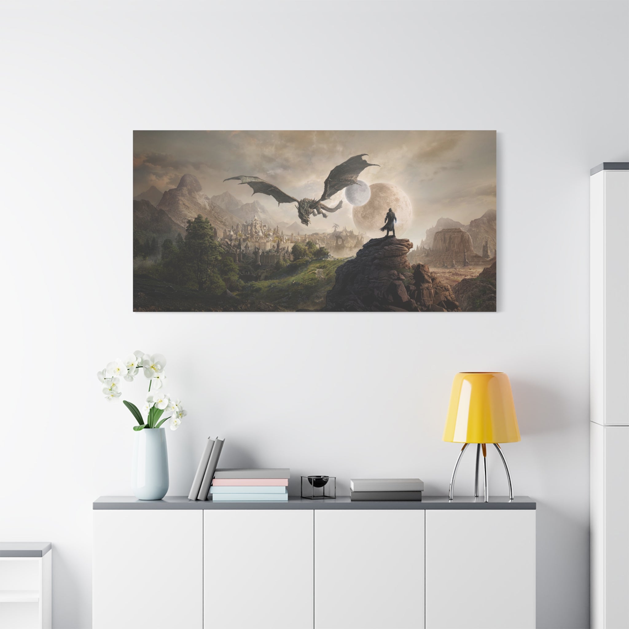 The Elder Scrolls Skyrim Canvas Wall Art - Dragon Moon Game Canvas Print Room Decor, Gaming Wall Art, Skyrim Gift