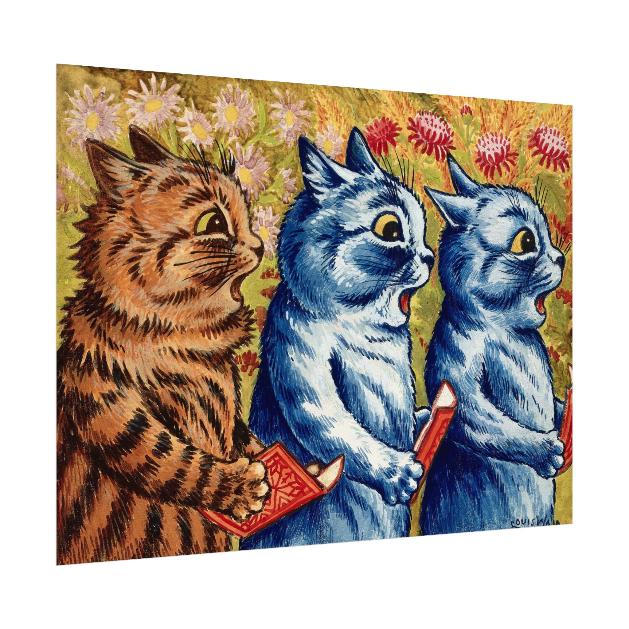 louis-wain-cat-poster-print-gouache-art-three-cats-singing-wall-decor-cat-print-home-office-decoration-unique-cat-louis-wain-