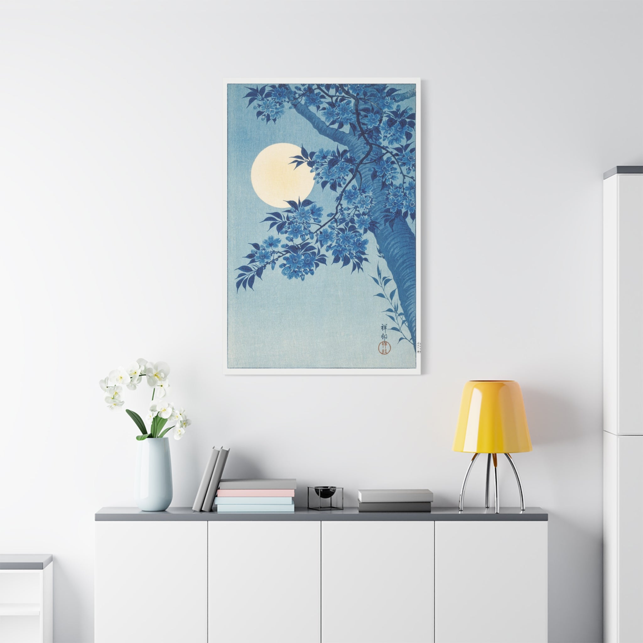 canvas-print-blossoming-cherry-on-a-moonlit-night-ohara-koson-floral-home-decor-living-room-wall-art-stretched-canvas