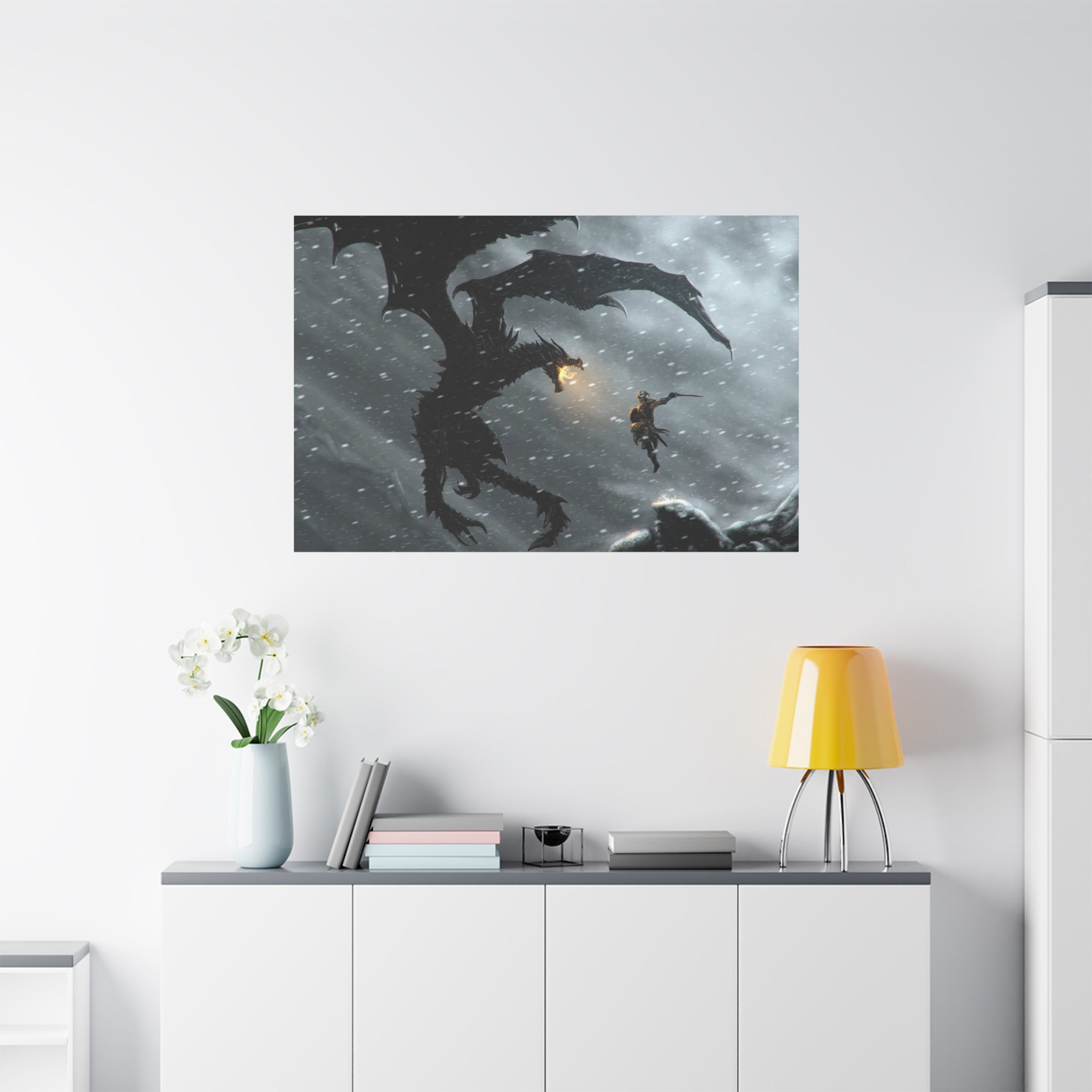 The Elder Scrolls Skyrim Canvas Wall Art - Dragon Game Canvas Print Room Decor, Viking Gaming Wall Art, Skyrim Gift