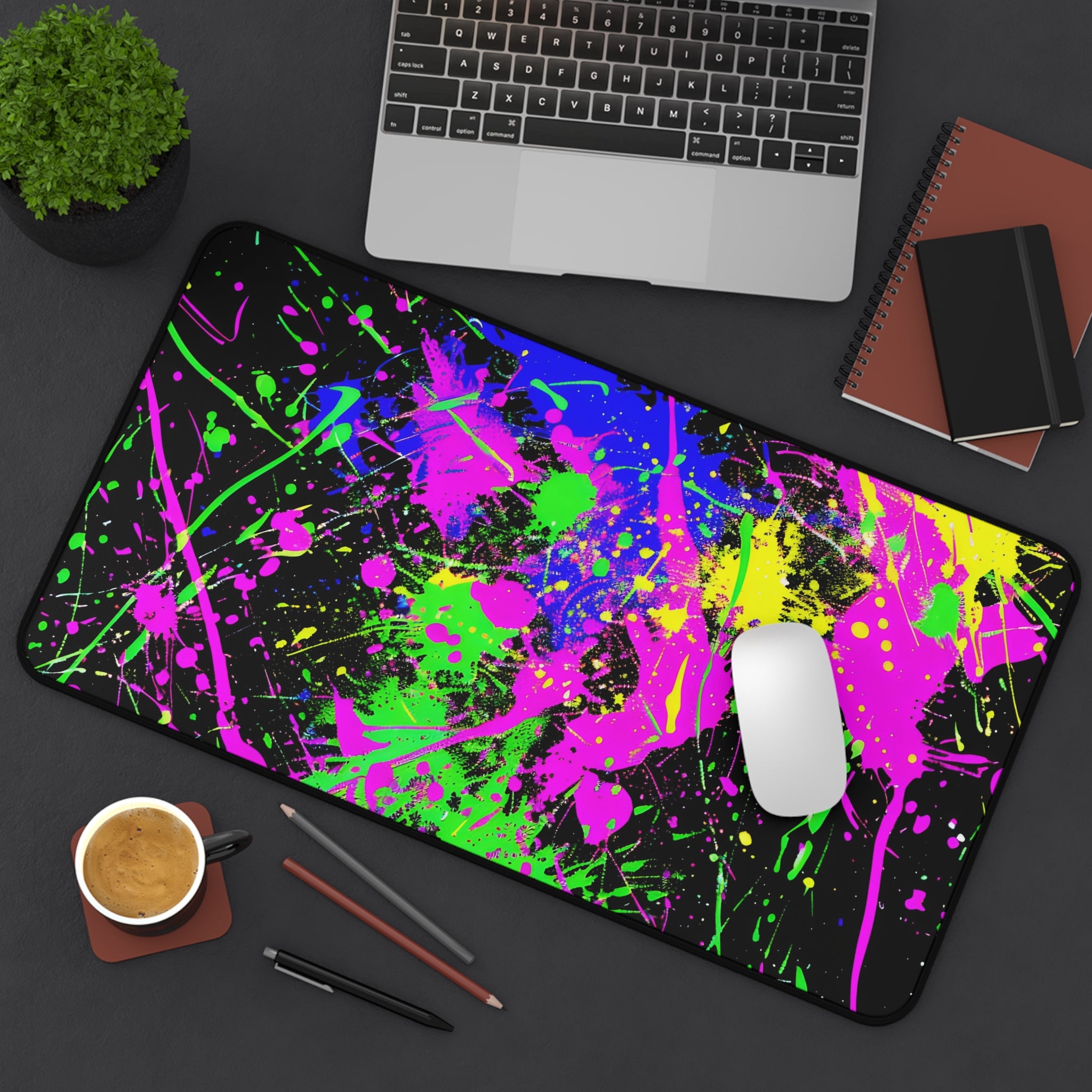 neon-abstract-paint-splatter-desk-mat-green-ping-large-gaming-mouse-pad-colorful-work-from-home-desk-accessory-desk-blotter