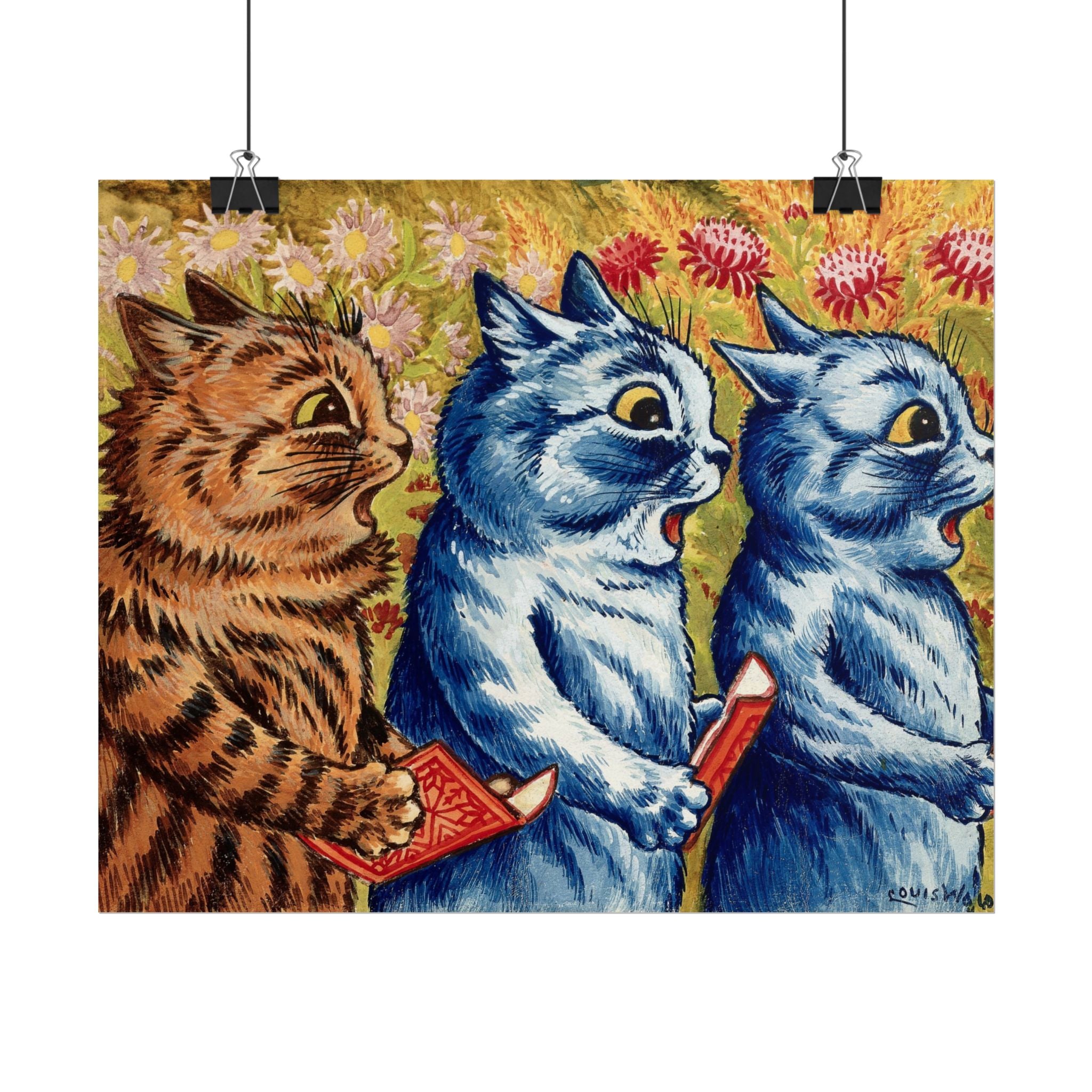 louis-wain-cat-poster-print-gouache-art-three-cats-singing-wall-decor-cat-print-home-office-decoration-unique-cat-louis-wain-