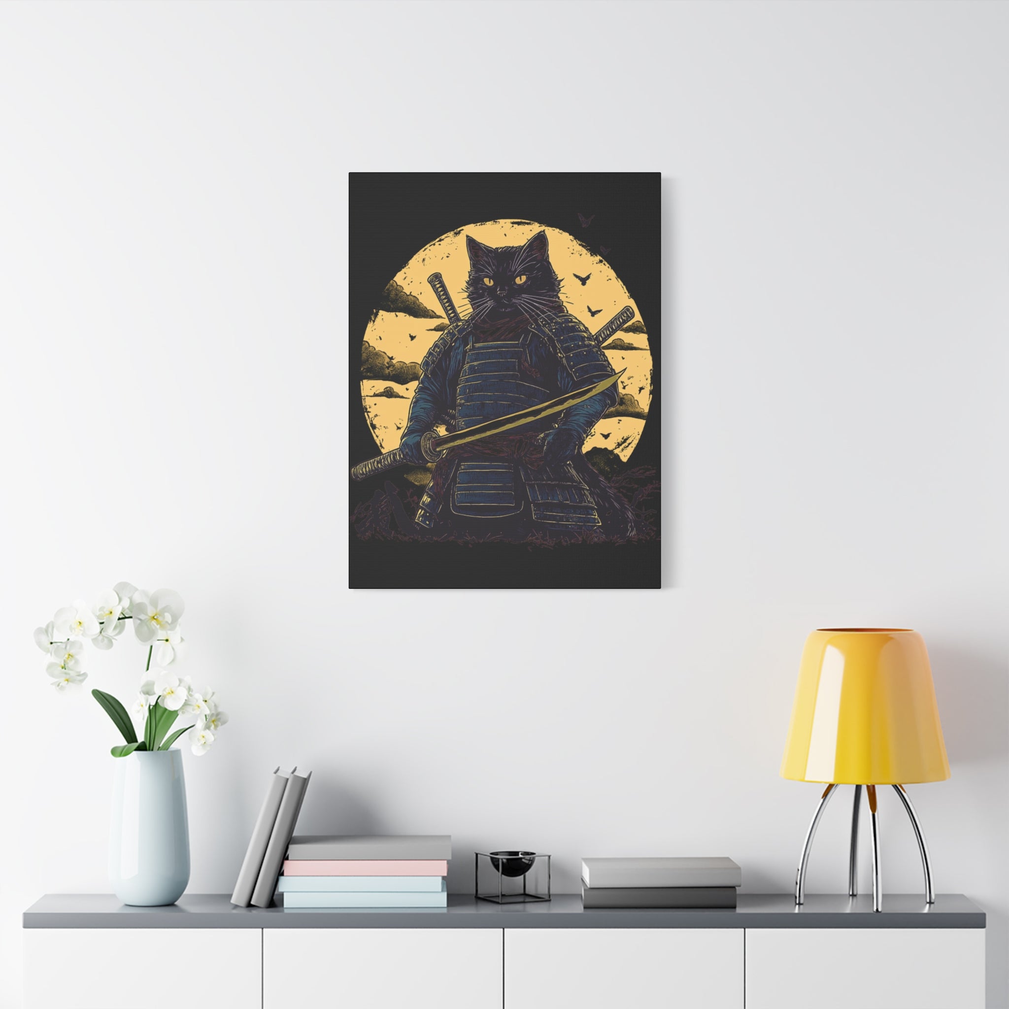 canvas-wall-art-samurai-cat-japanese-style-sunset-retro-wall-decor-stretched-matte-canvas-wall-hanging-home-decor-retro-wall-