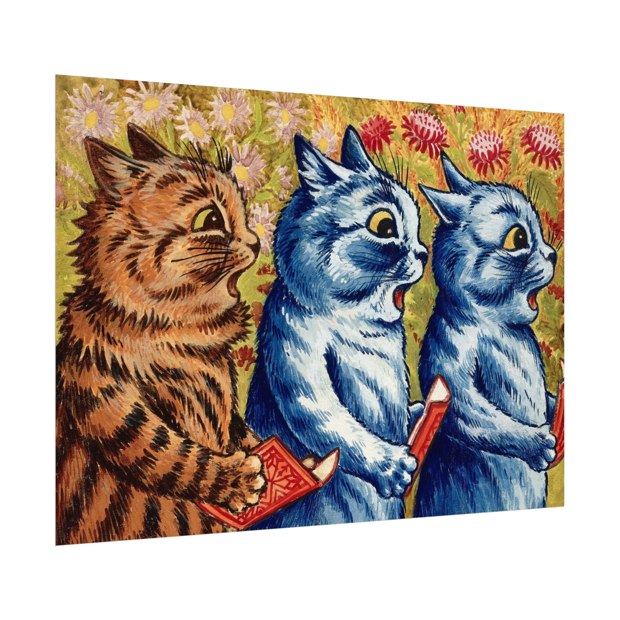 louis-wain-cat-poster-print-gouache-art-three-cats-singing-wall-decor-cat-print-home-office-decoration-unique-cat-louis-wain-