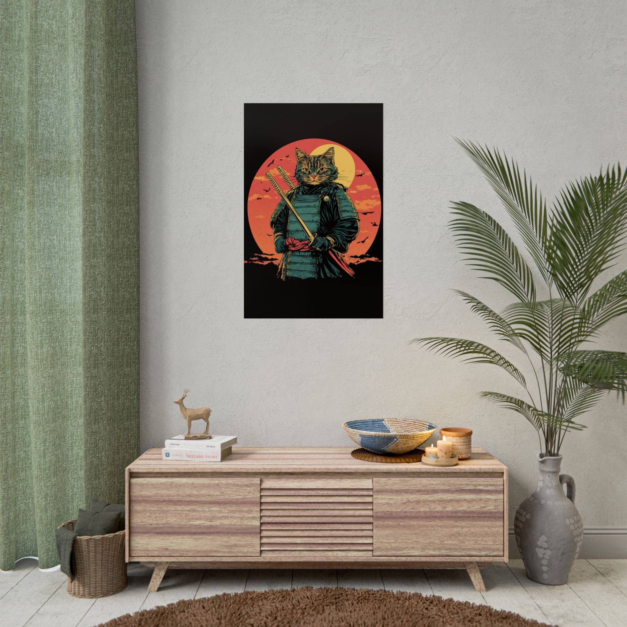 retro-wall-art-samurai-cat-japanese-style-sunset-rolled-posters-home-decor-wall-hanging-poster-gift-japanese-art-poster-1