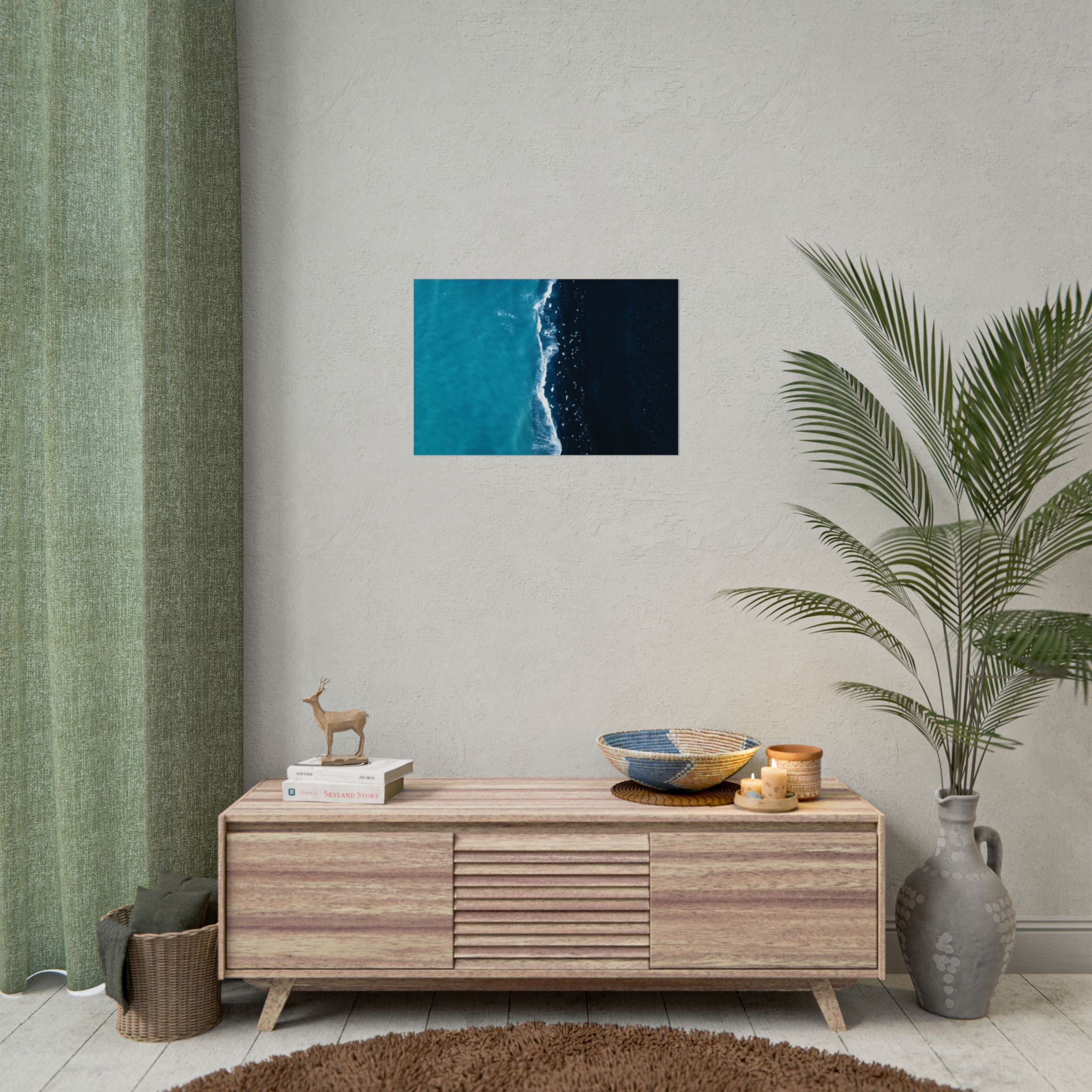 ocean-minimalist-decor-poster-print-beach-wall-art-coastal-photography-blue-ocean-print-sand-landscape-home-office-decoration