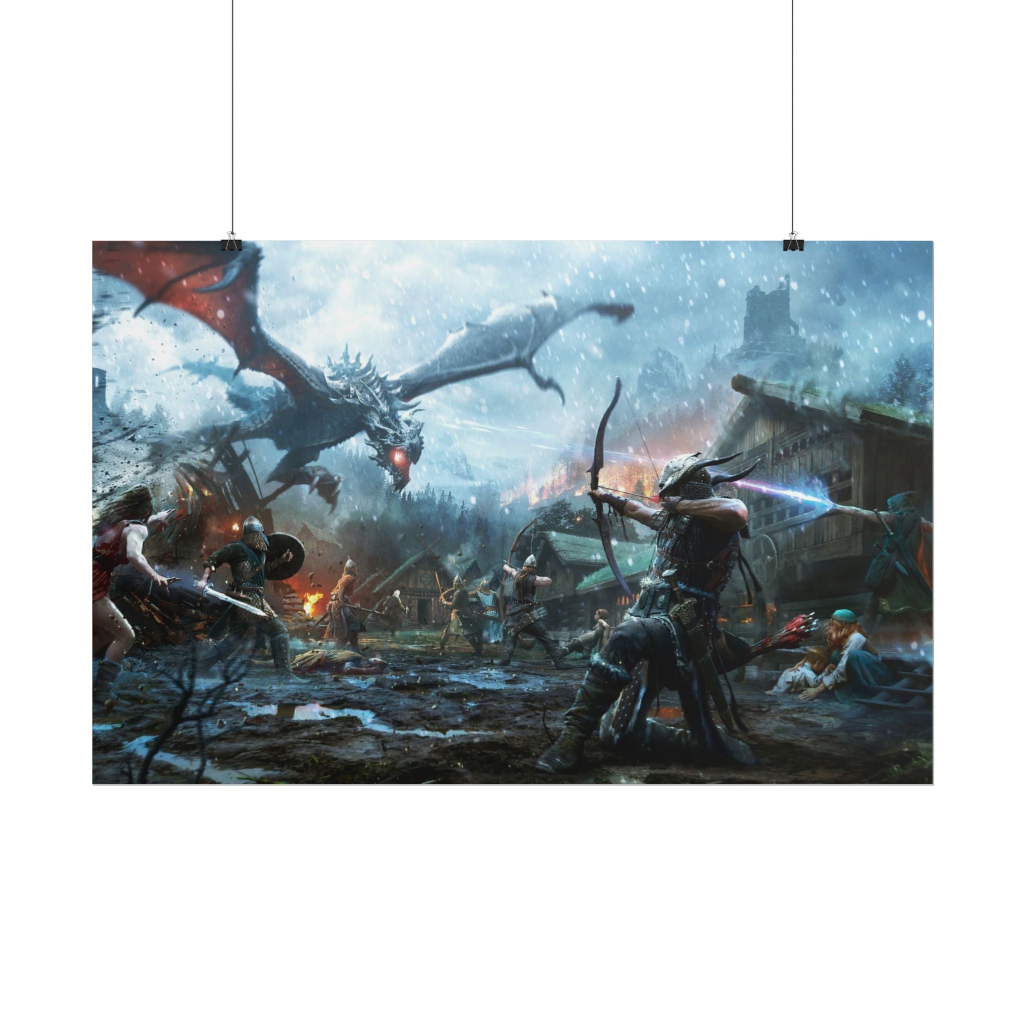 the-elder-scrolls-skyrim-poster-wall-art-dragon-archer-game-poster-print-room-decor-viking-warrior-gaming-wall