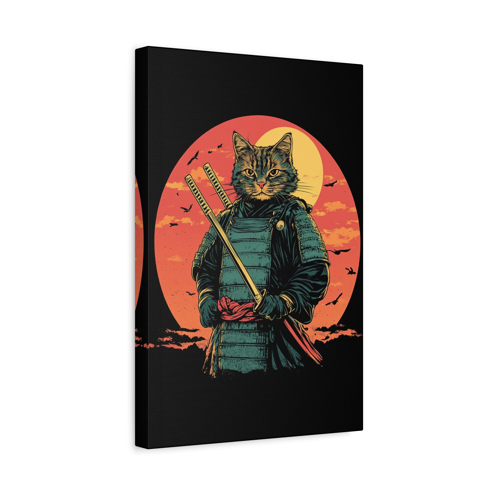 canvas-wall-art-samurai-cat-japanese-style-sunset-retro-wall-decor-stretched-matte-canvas-wall-hanging-home-decor-retro-wall-