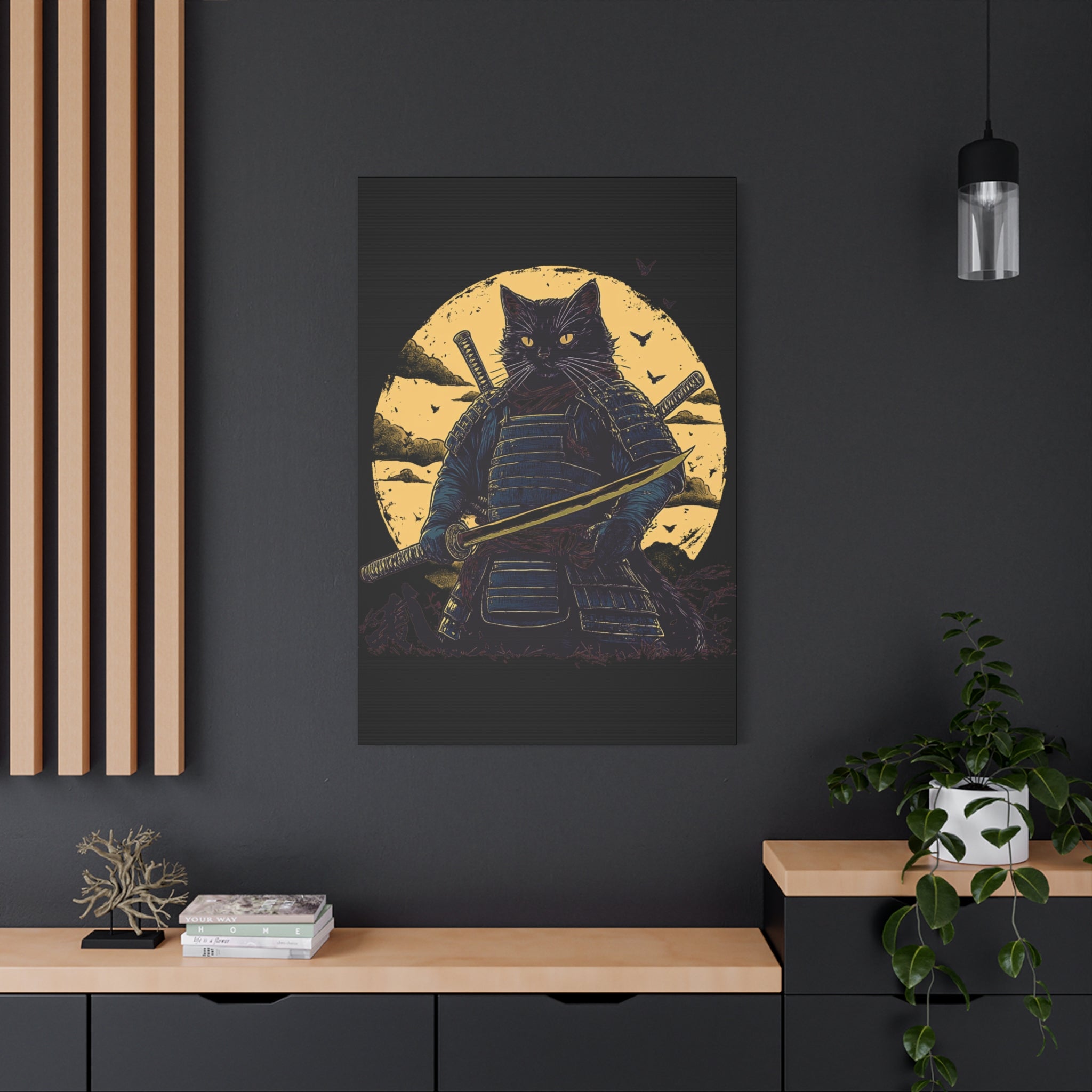 canvas-wall-art-samurai-cat-japanese-style-sunset-retro-wall-decor-stretched-matte-canvas-wall-hanging-home-decor-retro-wall-