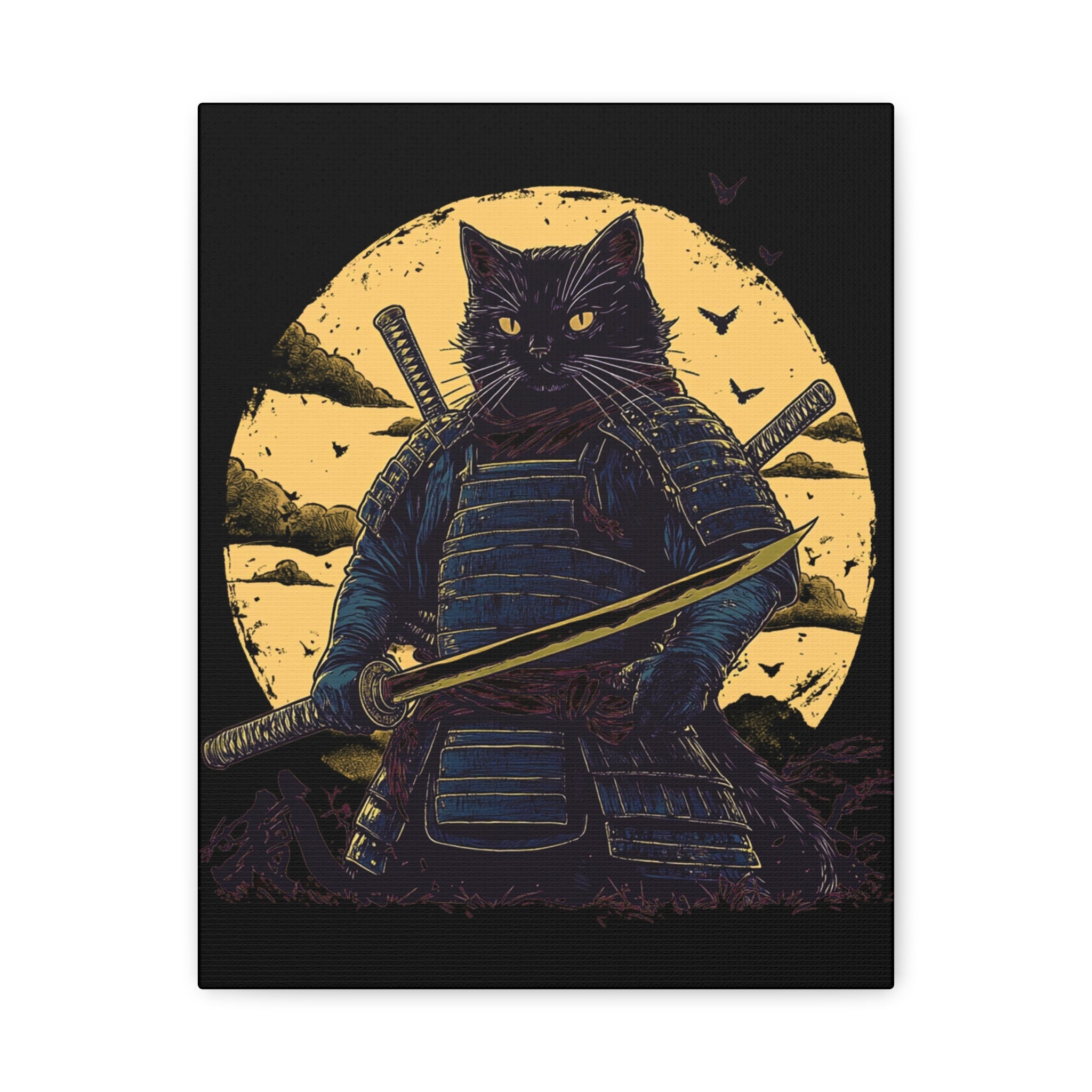 canvas-wall-art-samurai-cat-japanese-style-sunset-retro-wall-decor-stretched-matte-canvas-wall-hanging-home-decor-retro-wall-