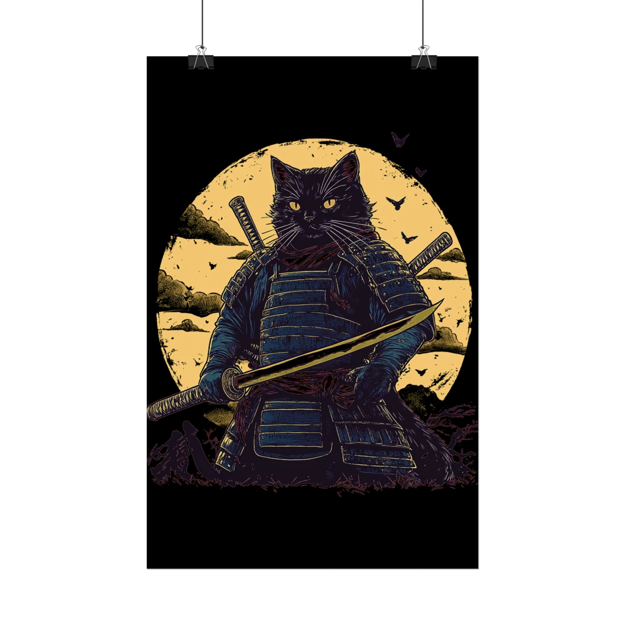 retro-wall-art-samurai-cat-japanese-style-sunset-rolled-posters-home-decor-wall-hanging-poster-gift-japanese-art-poster