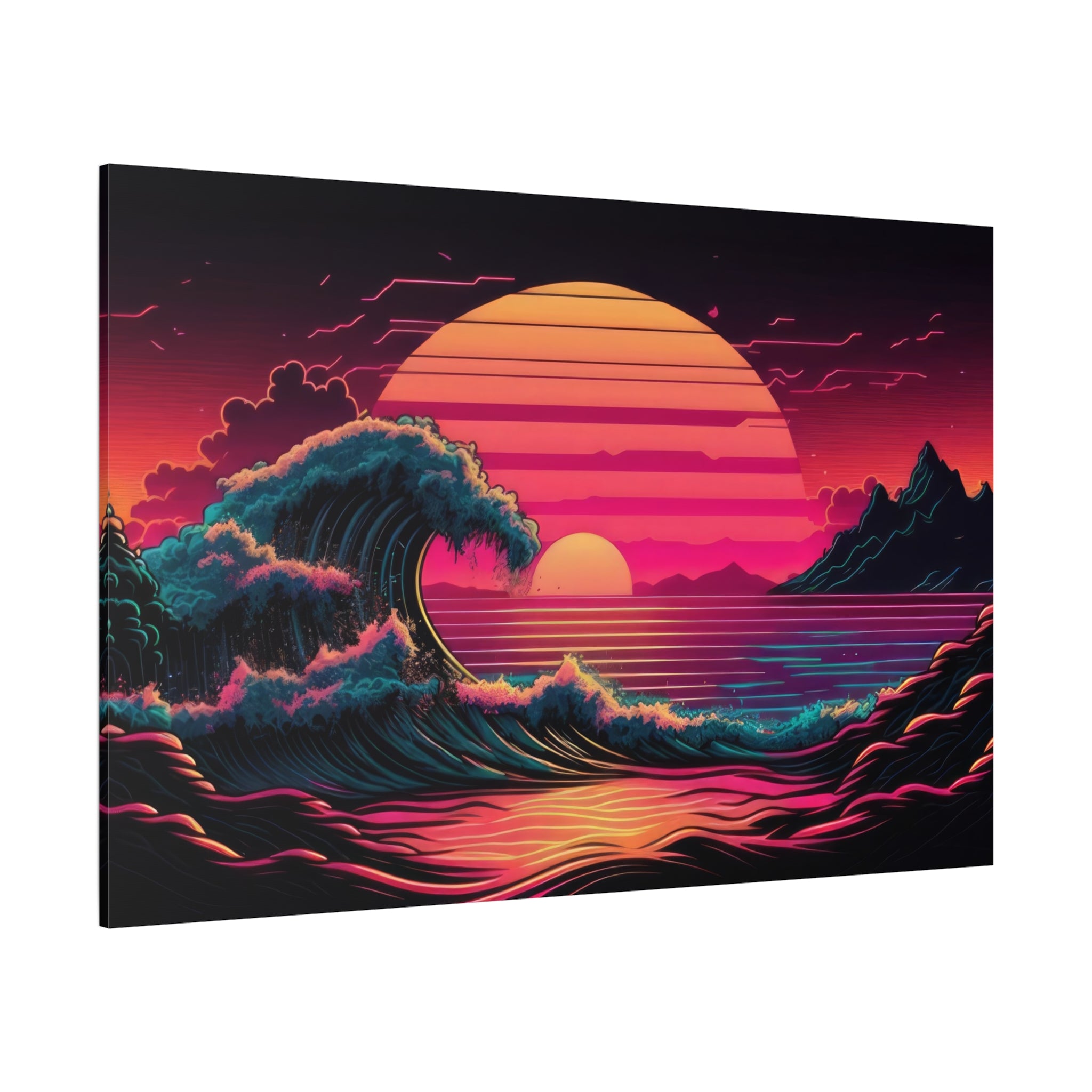 vaporwave-canvas-print-synthawave-canvas-wall-art-vaporwave-decor-retro-sunset-art-retrowave-wall-art-the-great-wave-home-art
