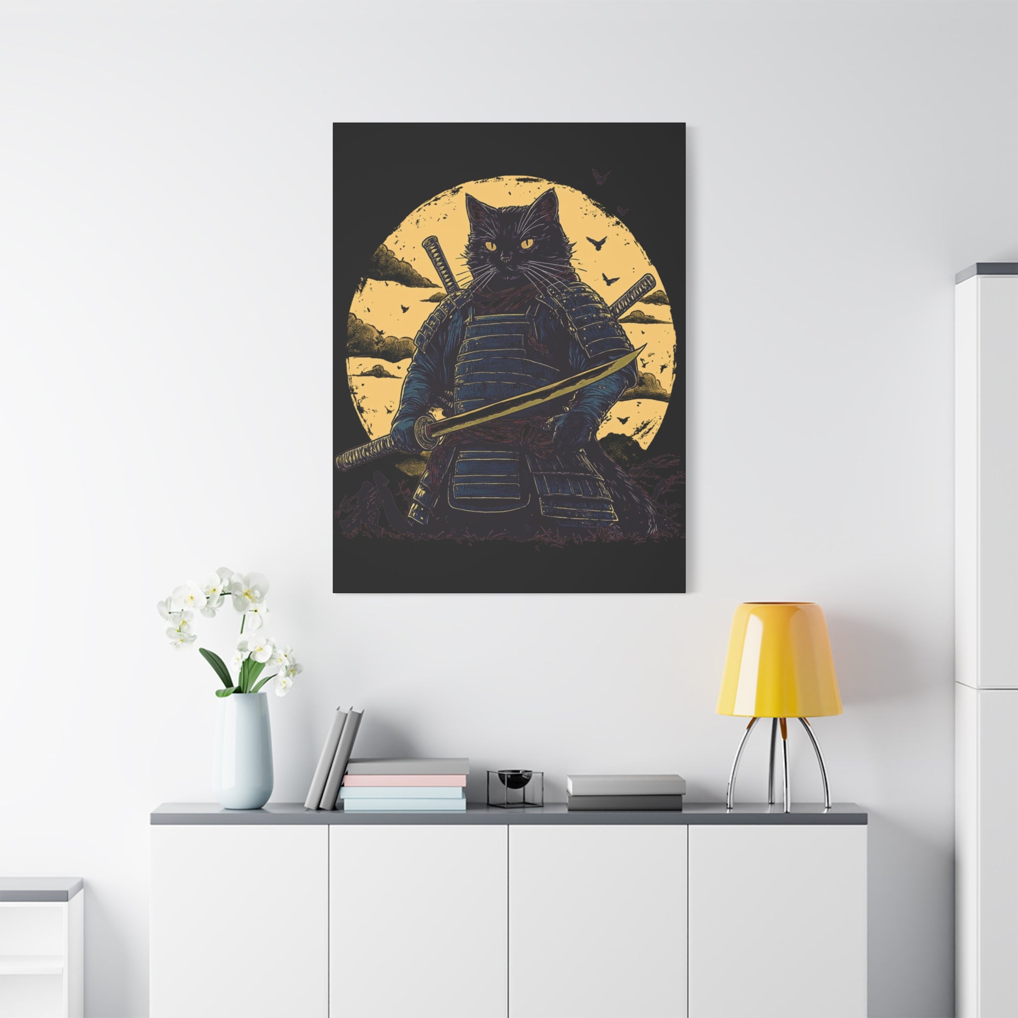 canvas-wall-art-samurai-cat-japanese-style-sunset-retro-wall-decor-stretched-matte-canvas-wall-hanging-home-decor-retro-wall-