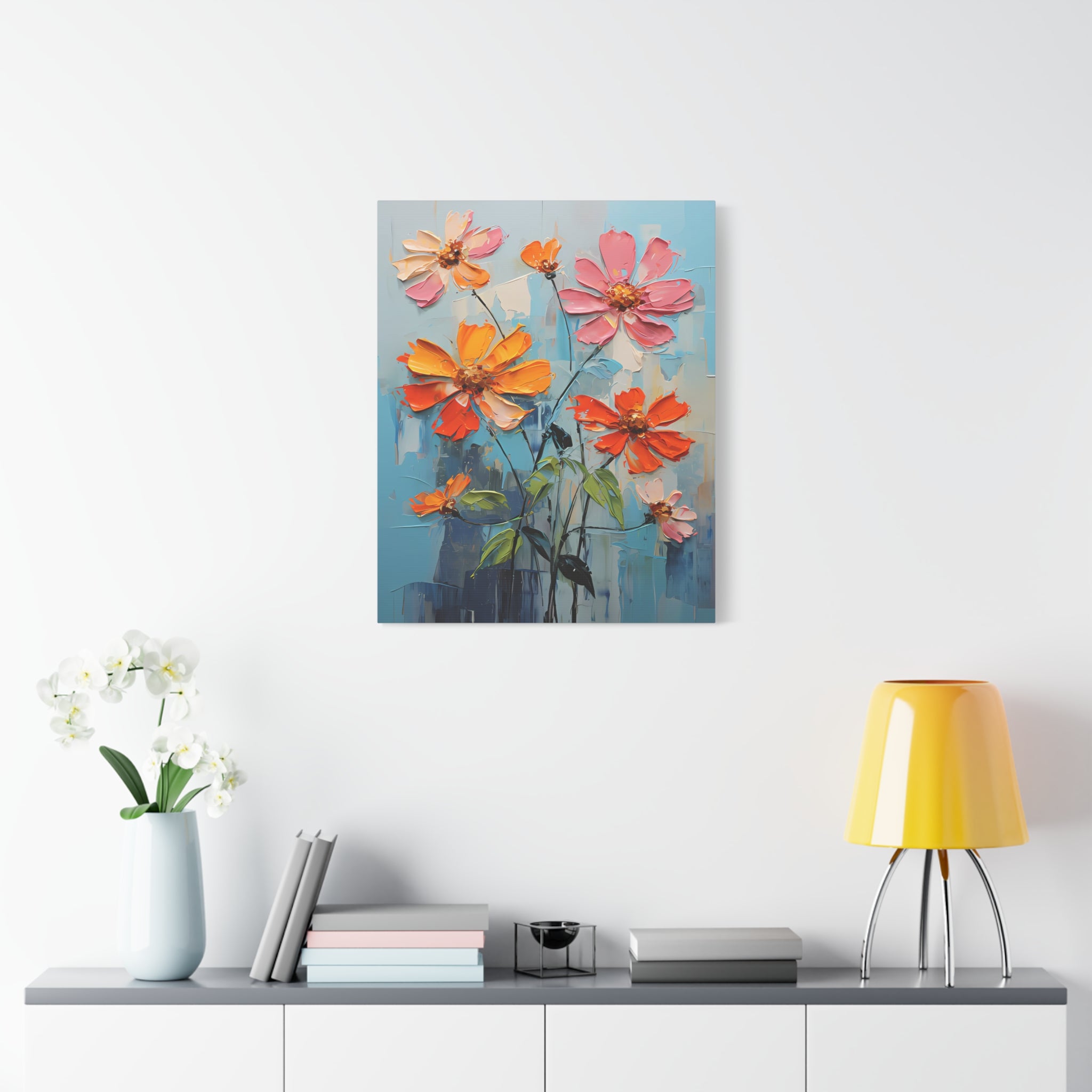 canvas-print-zinnia-flowers-impasto-matte-stretched-art-floral-wall-decor-botanical-artwork-impressionist-painting-reproducti