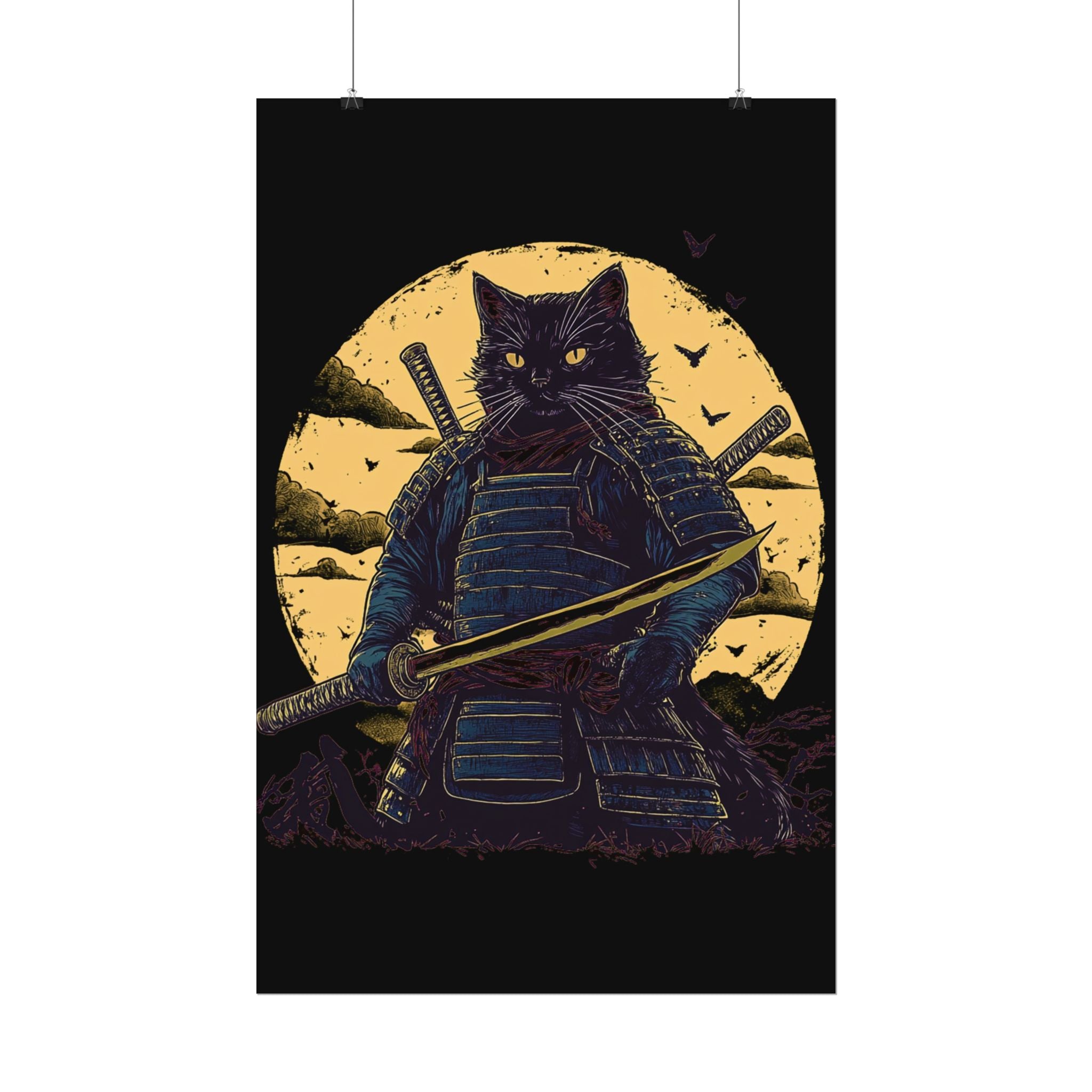 retro-wall-art-samurai-cat-japanese-style-sunset-rolled-posters-home-decor-wall-hanging-poster-gift-japanese-art-poster