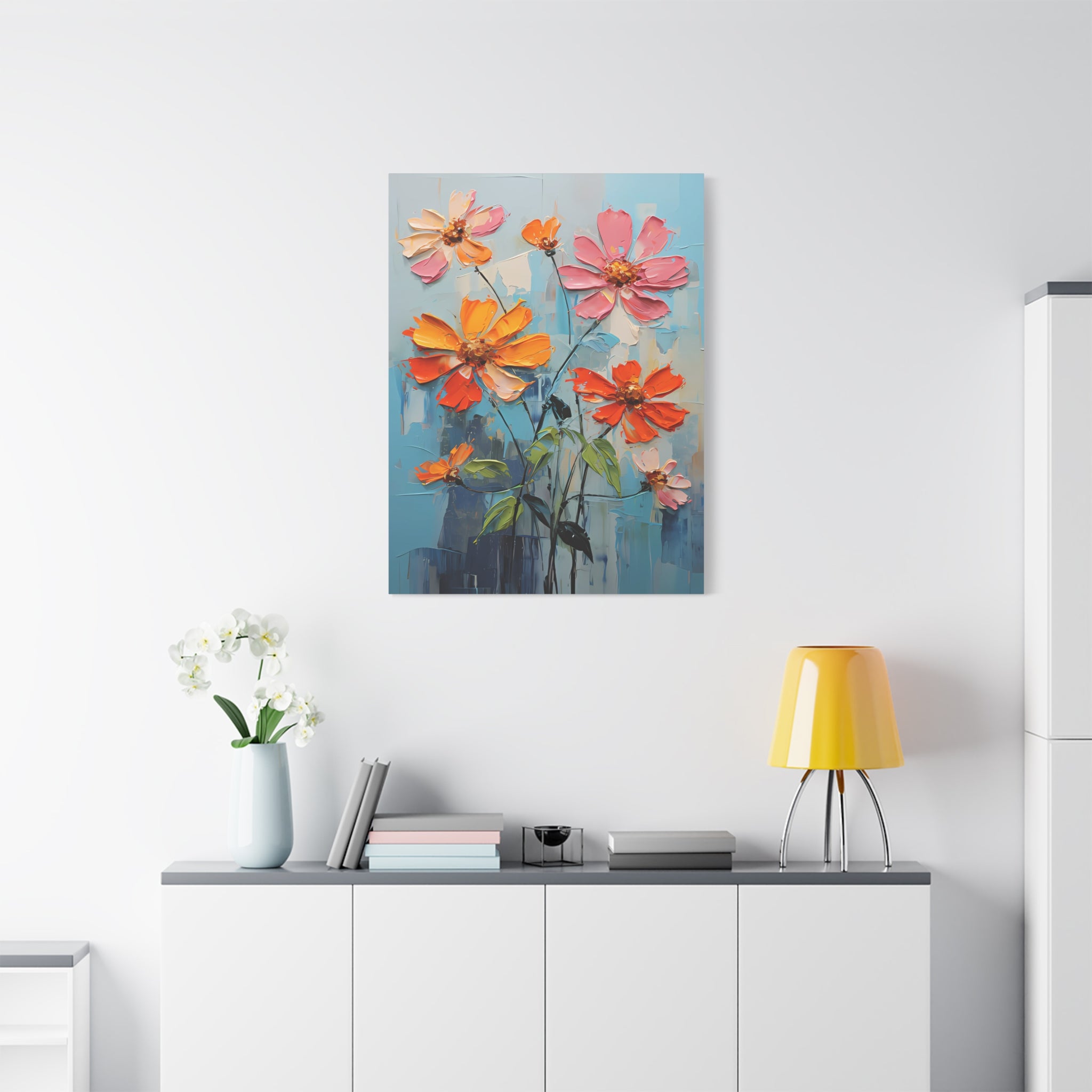 canvas-print-zinnia-flowers-impasto-matte-stretched-art-floral-wall-decor-botanical-artwork-impressionist-painting-reproducti