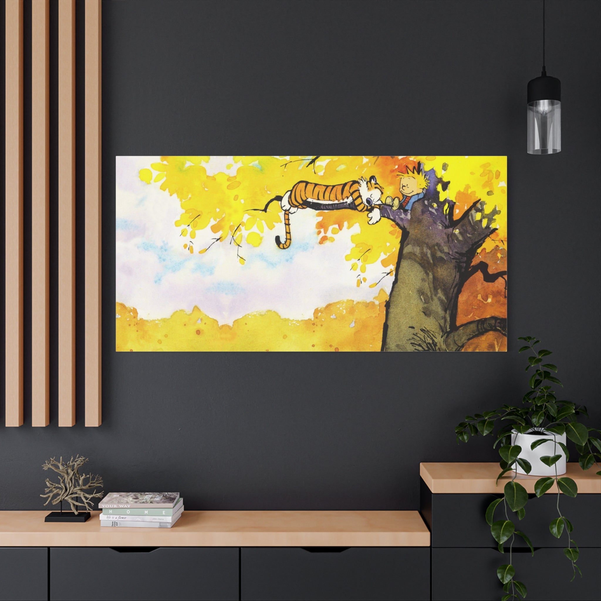 Calvin and Hobbes Canvas Wall Art - Nostalgic Comic Strip Canvas for Kids Room & Nursery Decor - Friendship Adventure Theme Print