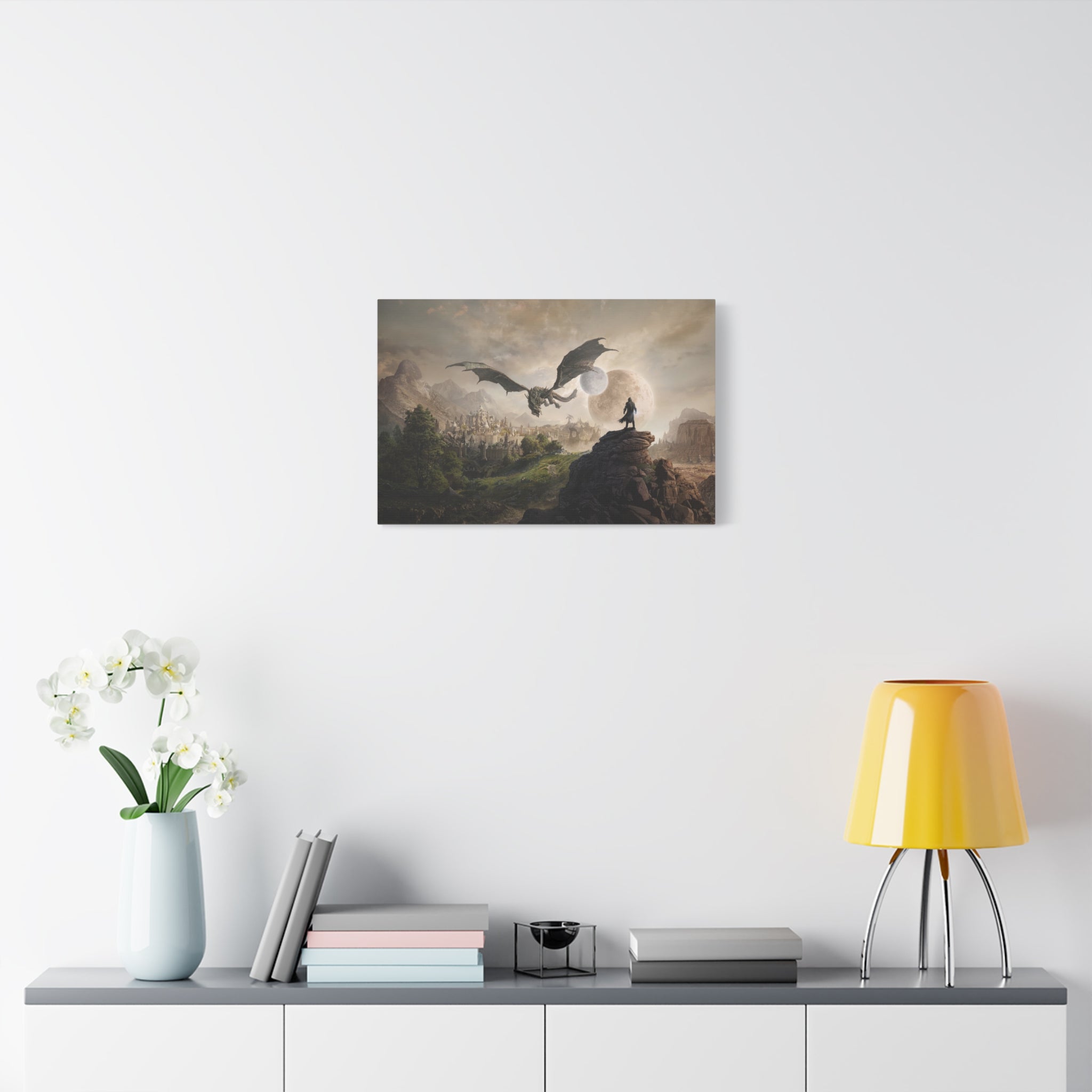 The Elder Scrolls Skyrim Canvas Wall Art - Dragon Moon Game Canvas Print Room Decor, Gaming Wall Art, Skyrim Gift