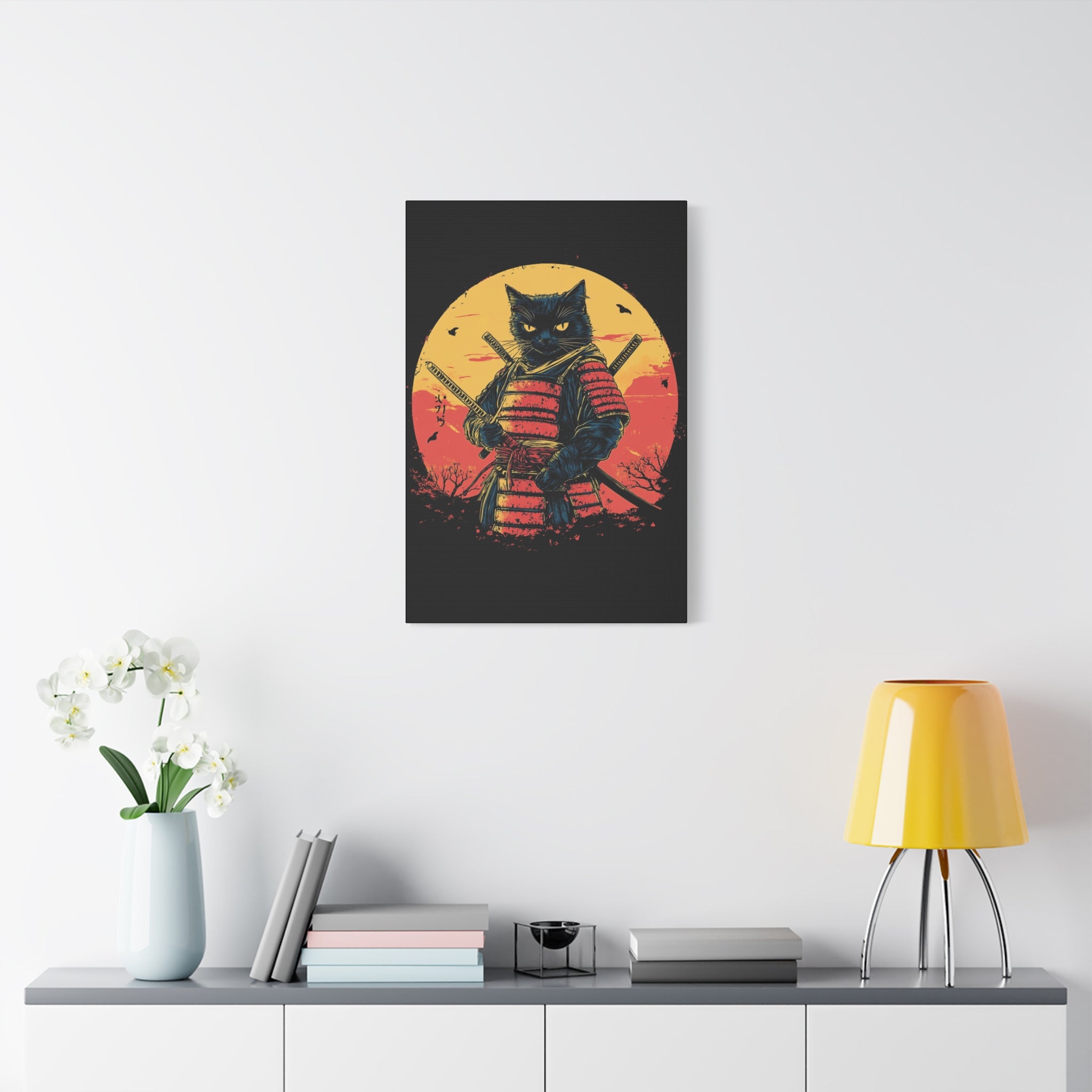 canvas-wall-art-samurai-cat-japanese-style-sunset-retro-wall-decor-stretched-matte-canvas-wall-hanging-home-decor-retro-wall-