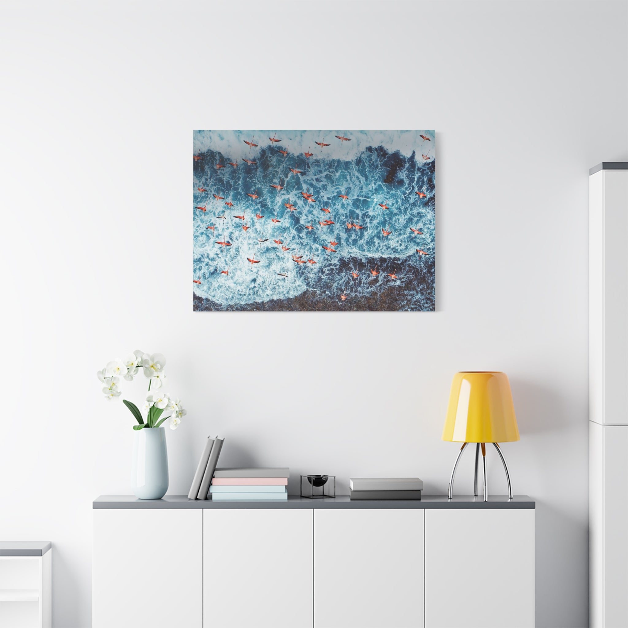 pink-flamingo-birds-canvas-wall-art-ocean-landscape-print-matte-stretched-home-decor-tropical-beach-painting-animal-wall-deco