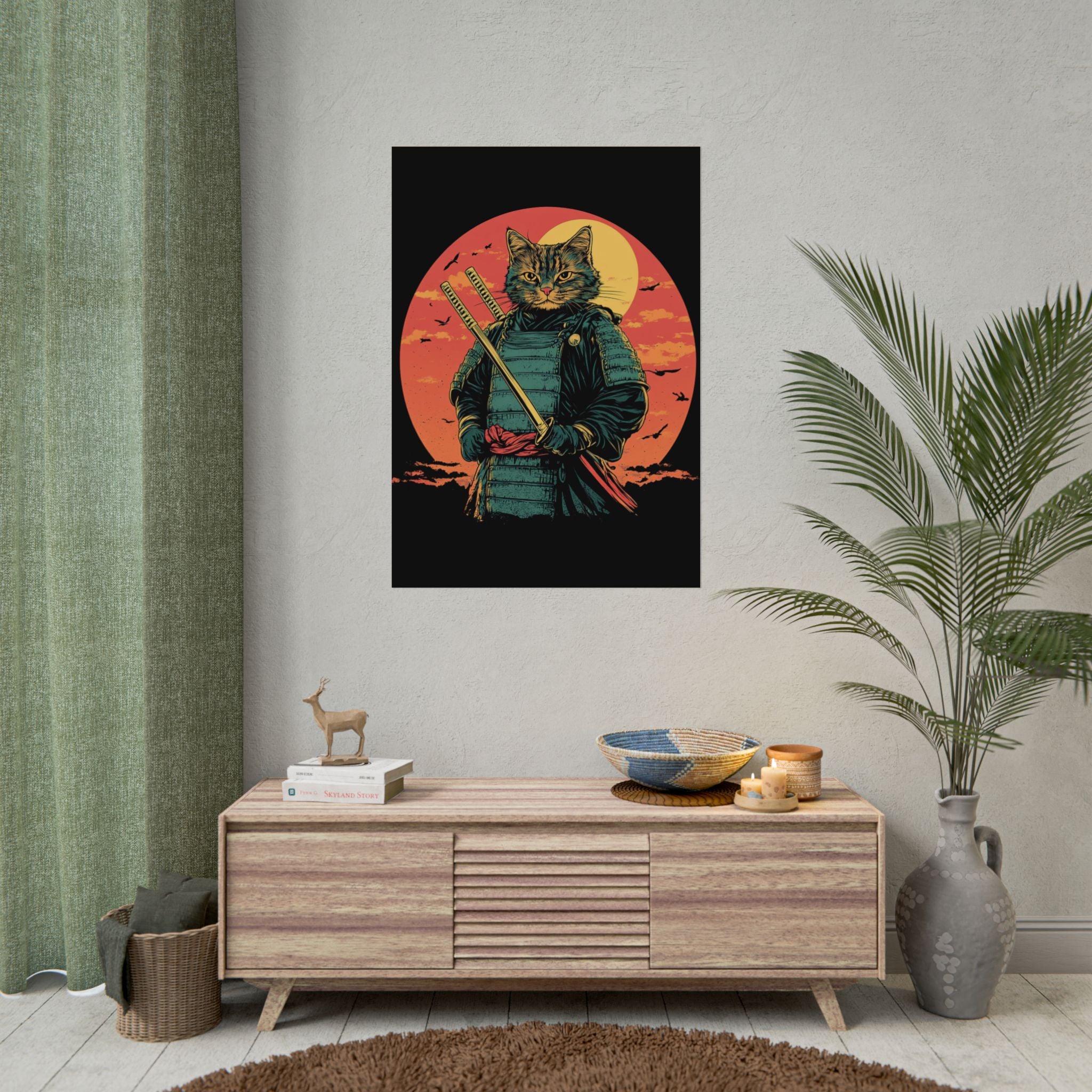 retro-wall-art-samurai-cat-japanese-style-sunset-rolled-posters-home-decor-wall-hanging-poster-gift-japanese-art-poster-1