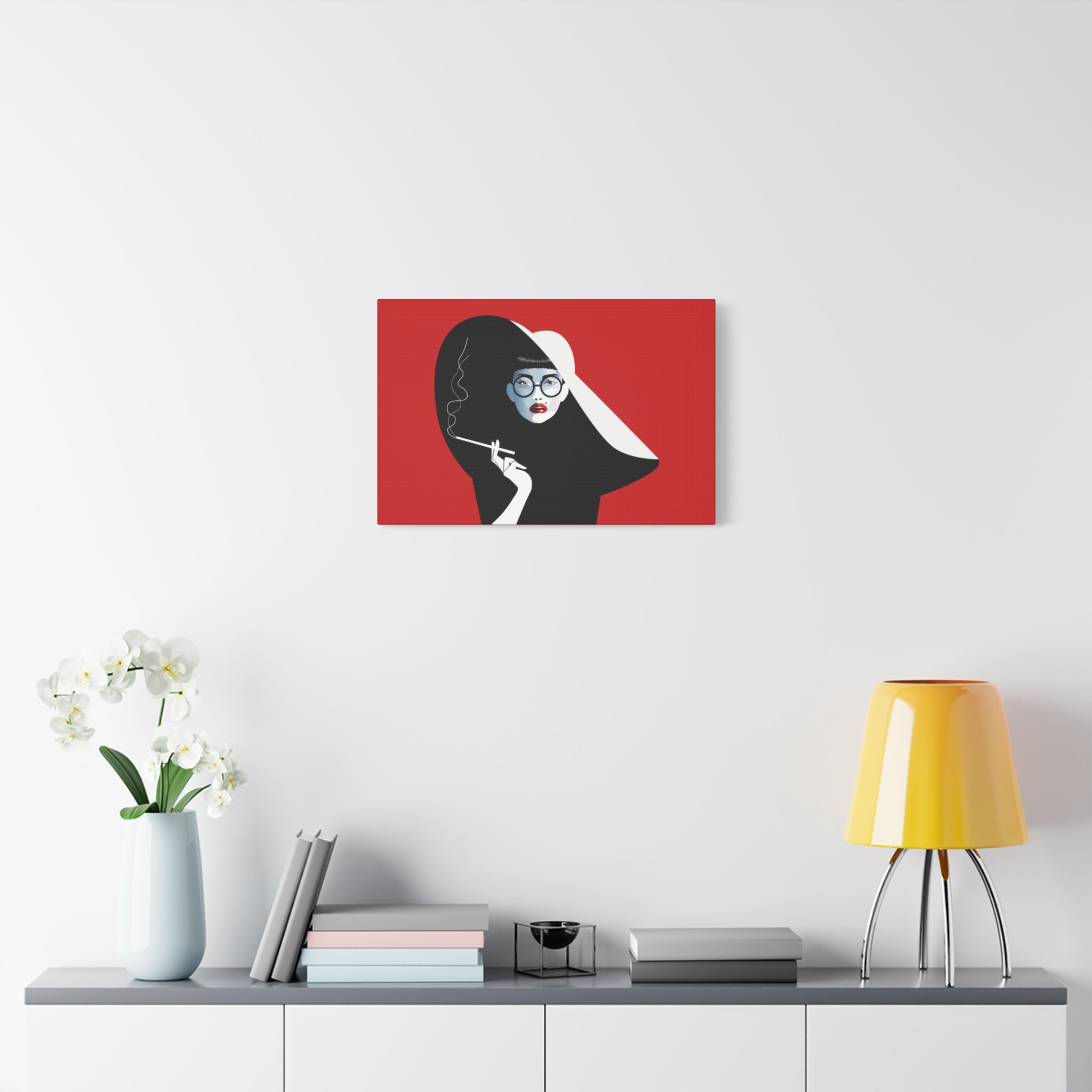 canvas-print-woman-smoking-cigarettes-wall-decor-woman-with-a-hat-style-stretched-matte-canvas-home-decor-living-room