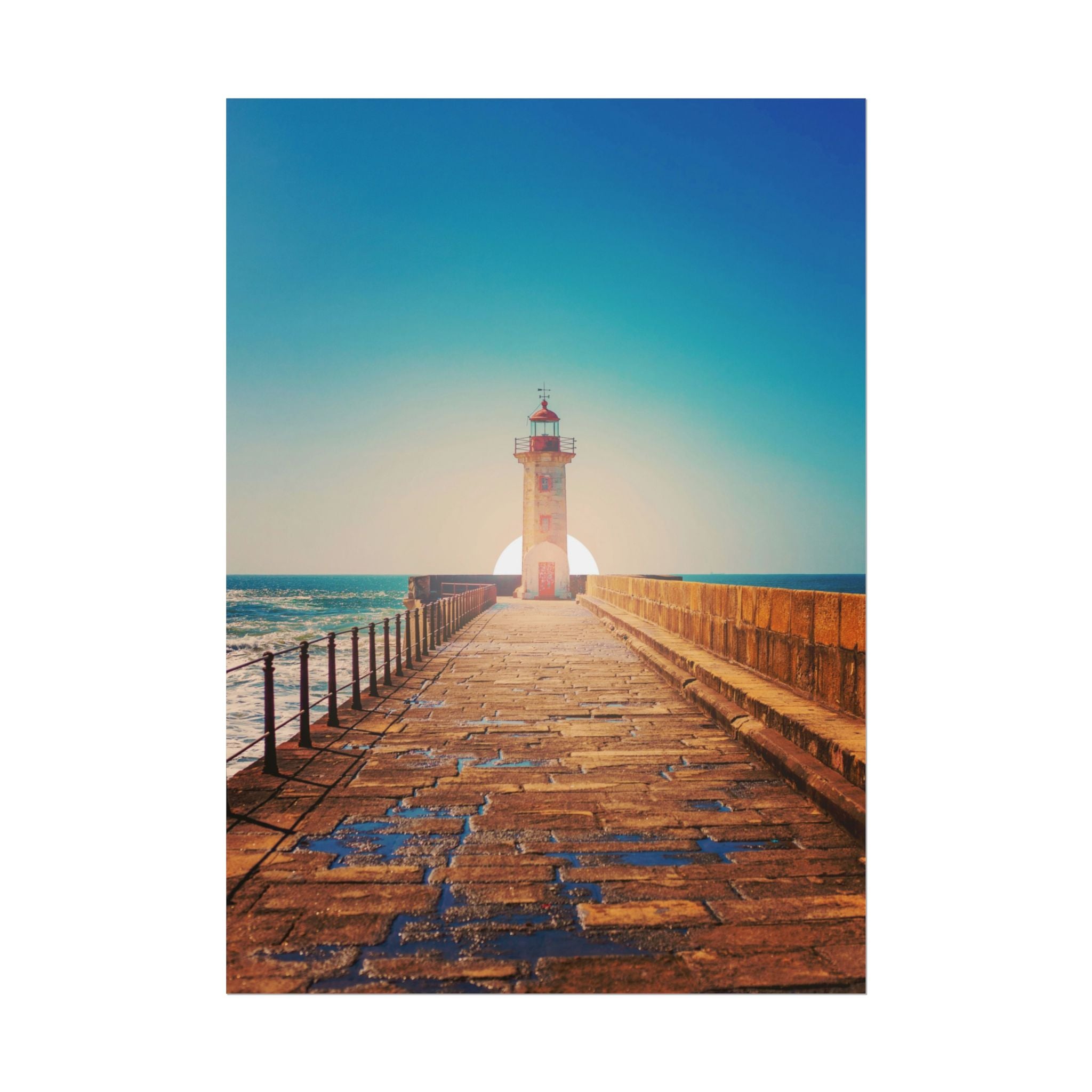 lighthouse-on-rock-poster-print-coastal-wall-art-nautical-decor-beach-house-decoration-seaside-wall-sunset-wall-decor