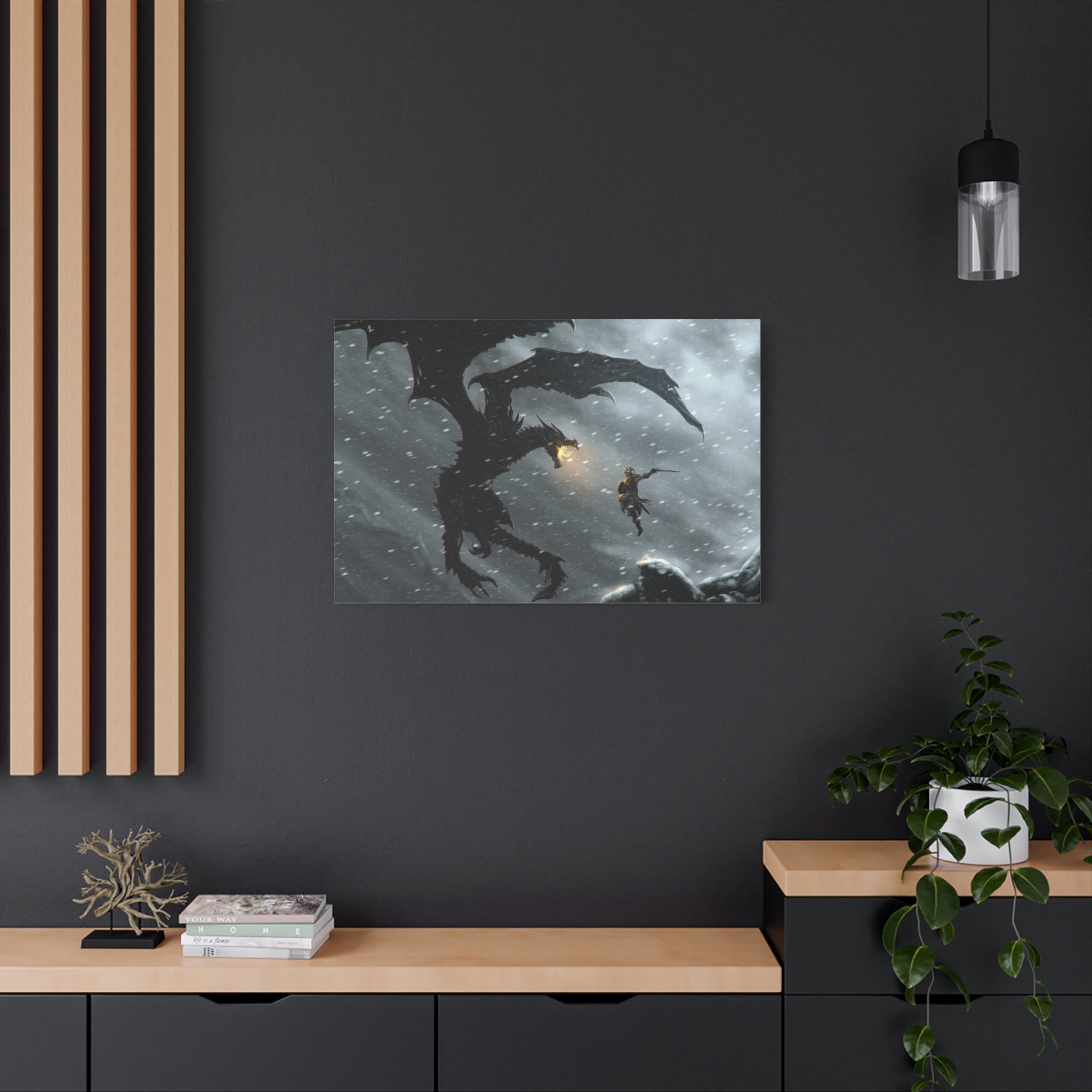 The Elder Scrolls Skyrim Canvas Wall Art - Dragon Game Canvas Print Room Decor, Viking Gaming Wall Art, Skyrim Gift